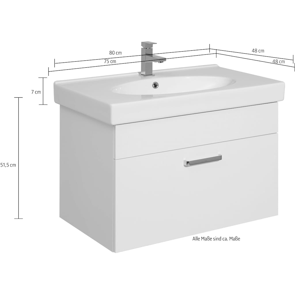 Saphir Badmöbel-Set »Quickset 312 5-teilig, Keramik-Waschtisch und LED-Spiegelschrank«, (Set, 5 St.)