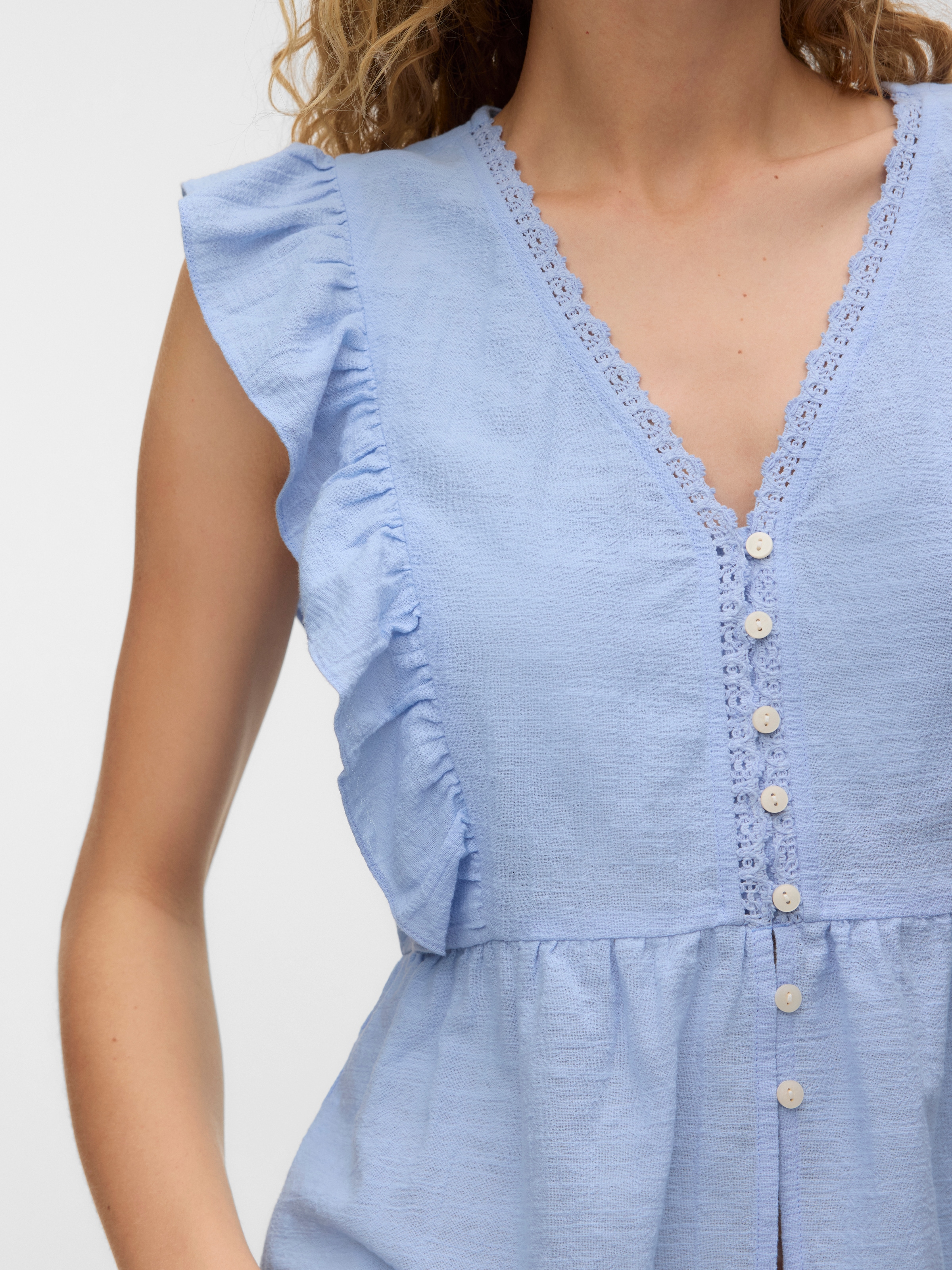 Vero Moda Rüschenbluse »VMVIDO SL TAPE TOP WVN« Baumwollmischung