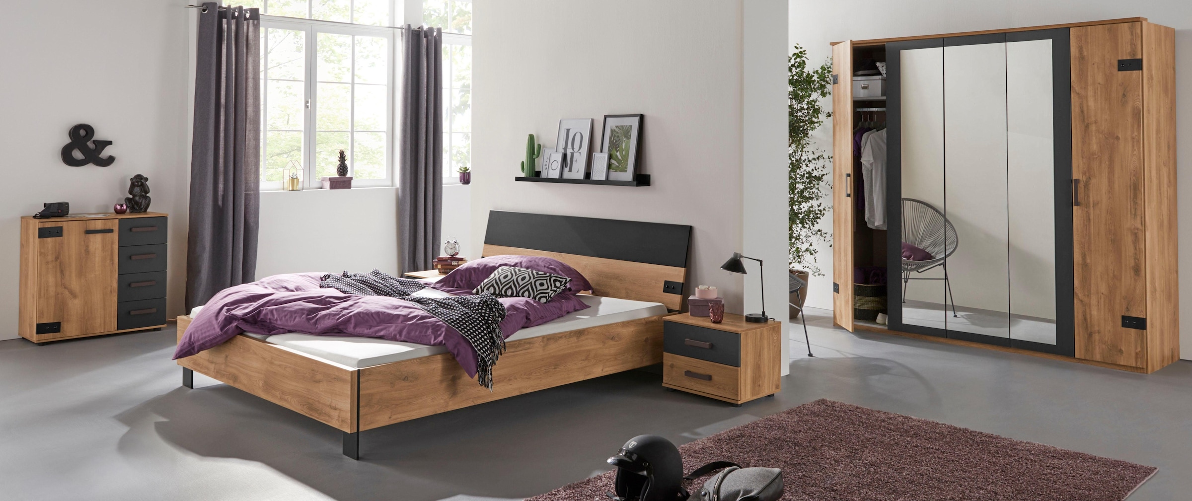 Wimex Drehtürenschrank »Malmö, Kleiderschrank mit Spiegel, Made in Germany«, im Industrial Look, 180 oder 225cm breit