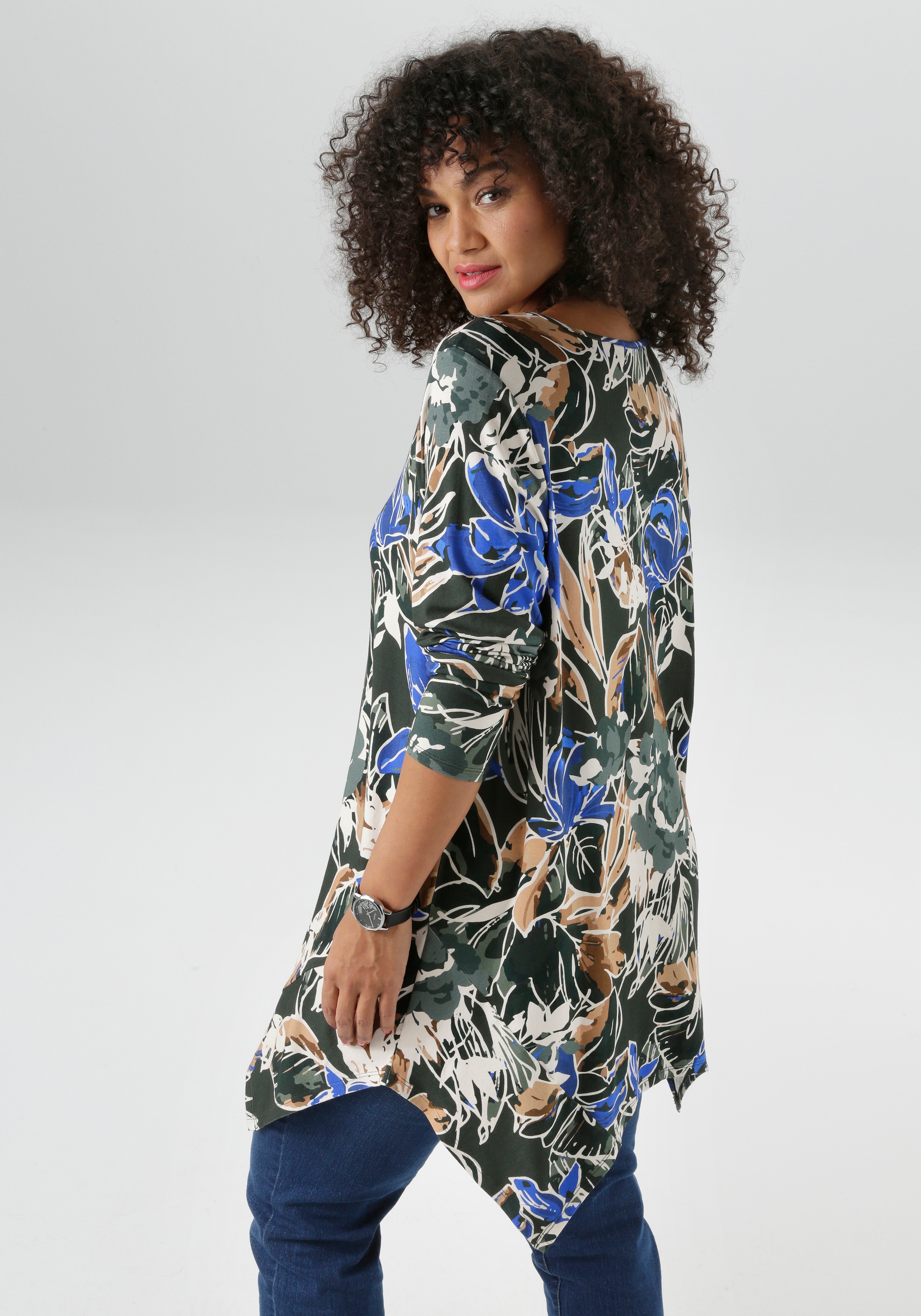 Aniston PLUS Langarmshirt, mit farbharmonischen, fantasievollem Druck - NEUE KOLLEKTION
