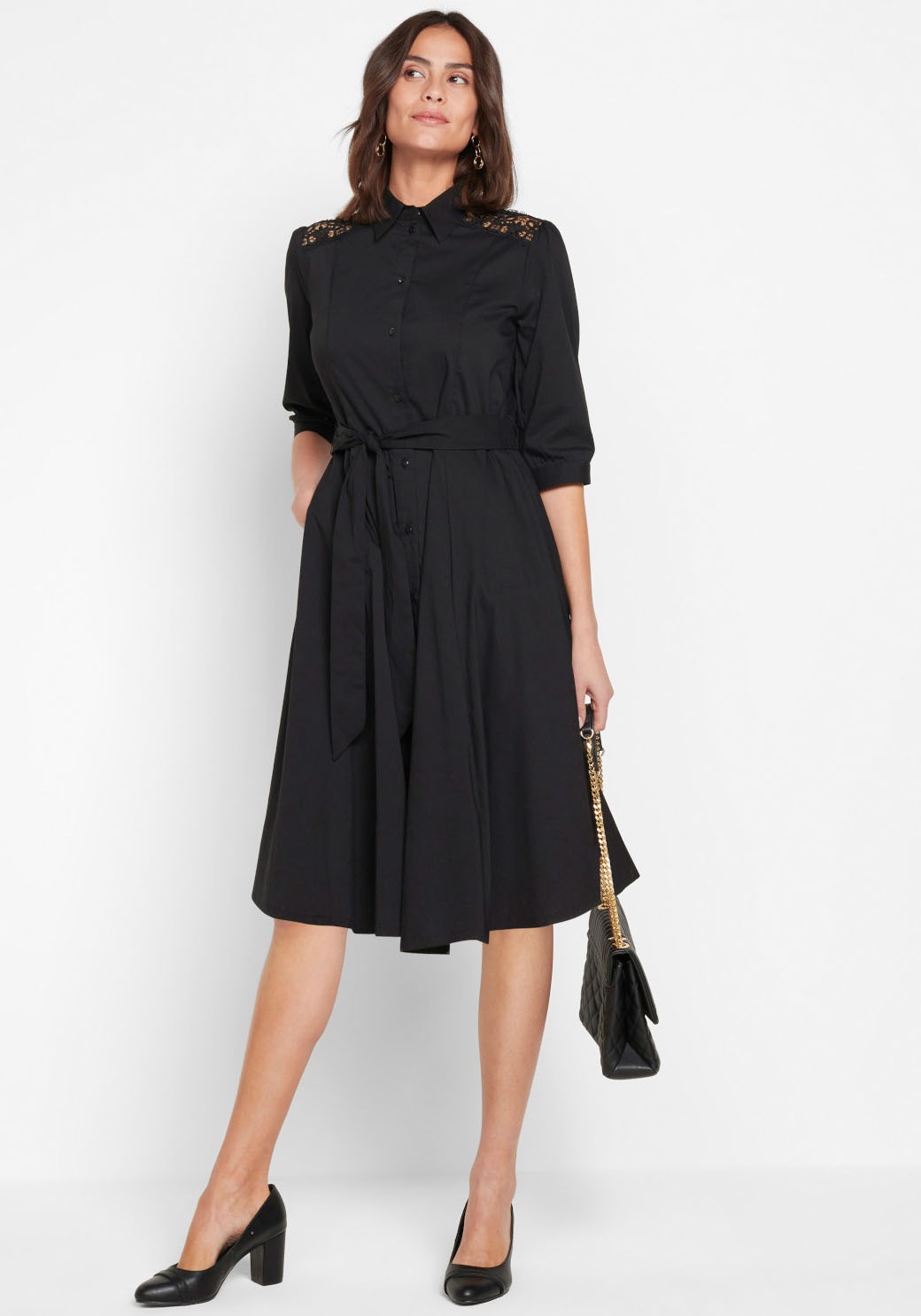 bonprix 2-in-1-Kleid Set, 2 tlg. für Businessmode, aus Baumwolle, ausgestellte Passform