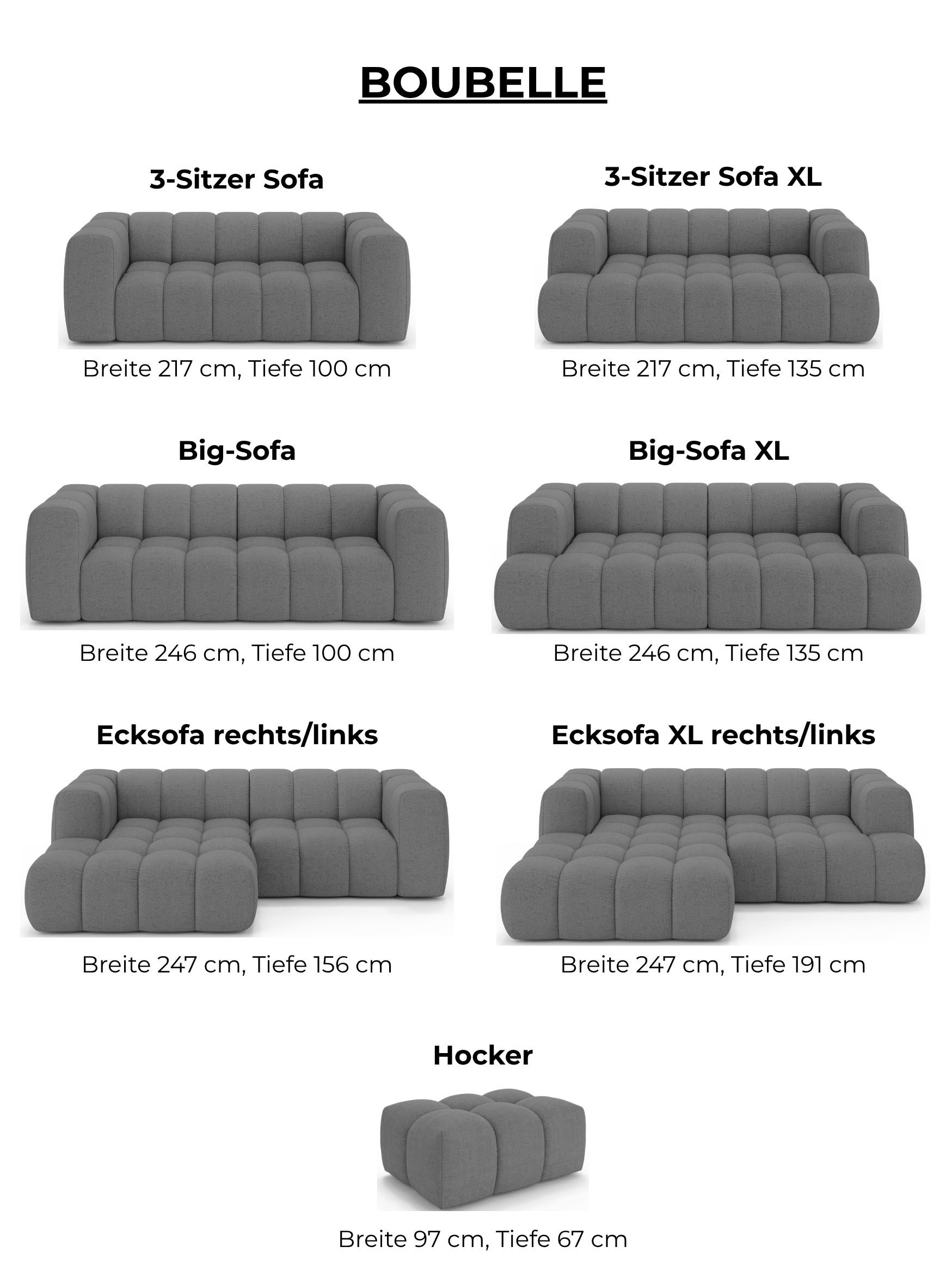 homsy by Ana Johnson Ecksofa »»XL« BOUBELLE L-Form extra tief, Design: Bubble-Optik, Breite 247cm« hoher Sitzkomfort dank Wellenunterfederung, XL Sitztiefe 100 cm