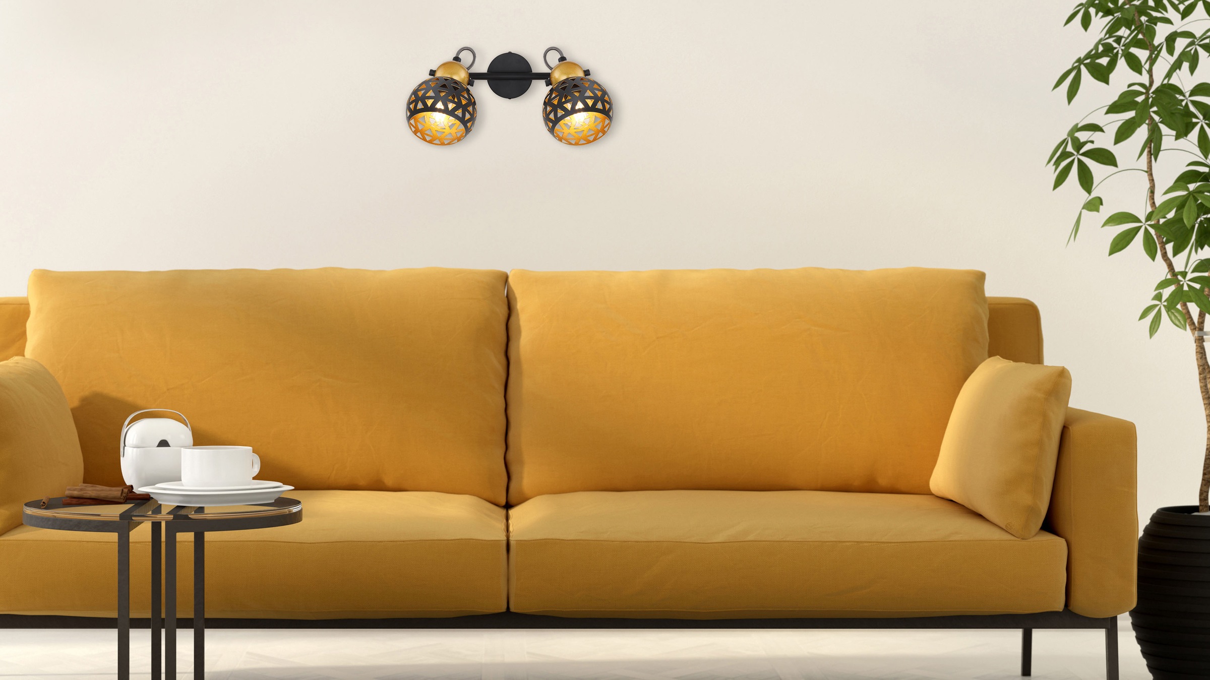 GLOBO LIGHTING Deckenspot »SARRA« E14 1 Stk. Schwarzer Strahler mit Golddekor und Lebensblume-Muster