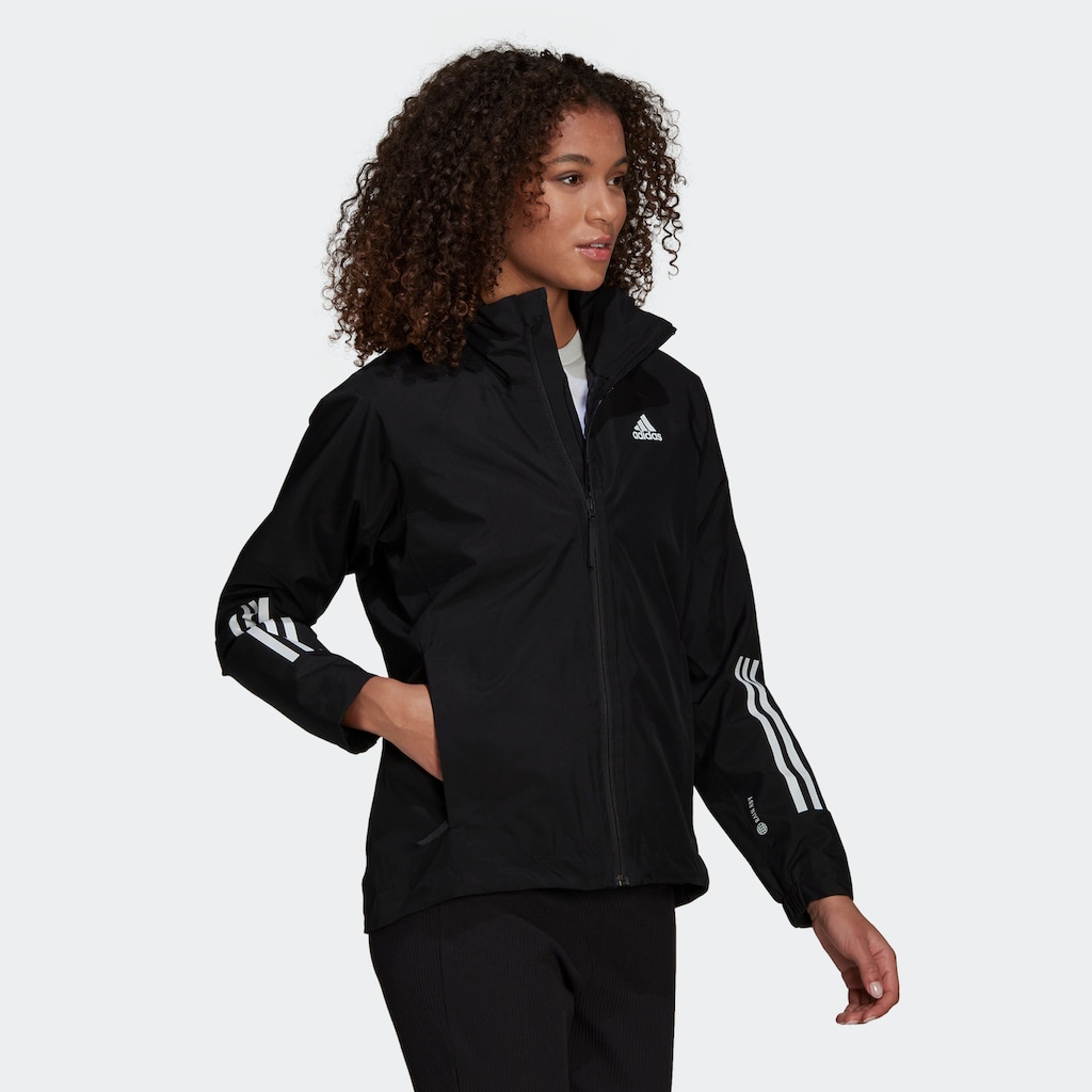 adidas Sportswear Outdoorjacke »BSC 3STREIFEN RAIN.RDY REGENJACKE«, mit Kapuze