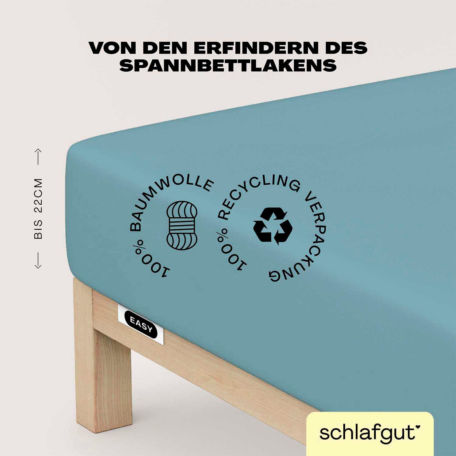 Schlafgut Spannbettlaken "EASY JERSEY Bettlaken, 150 g/m², 100% Baumwolle, Spannbetttuch" Spannbettlaken bis 22 cm Höhe, bügelfrei, pflegeleicht, perfekter Sitz