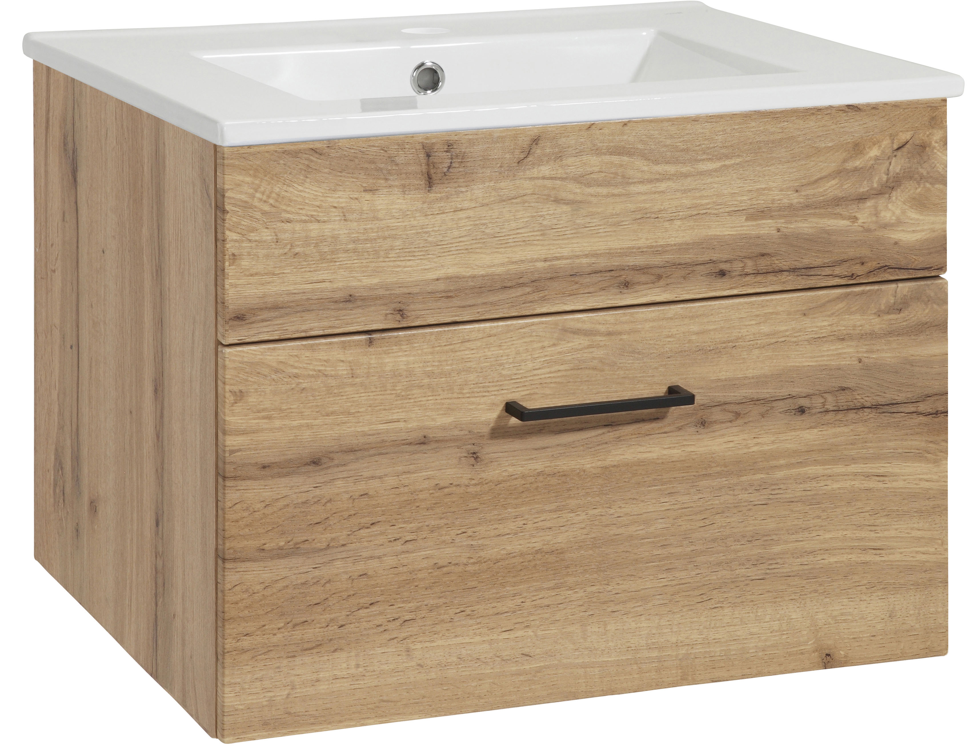 welltime Waschtisch "Trento Light mit Keramik-Auflagebecken" 1 feste Blende und 1 Auszug, Breite: 61cm, Wotaneiche