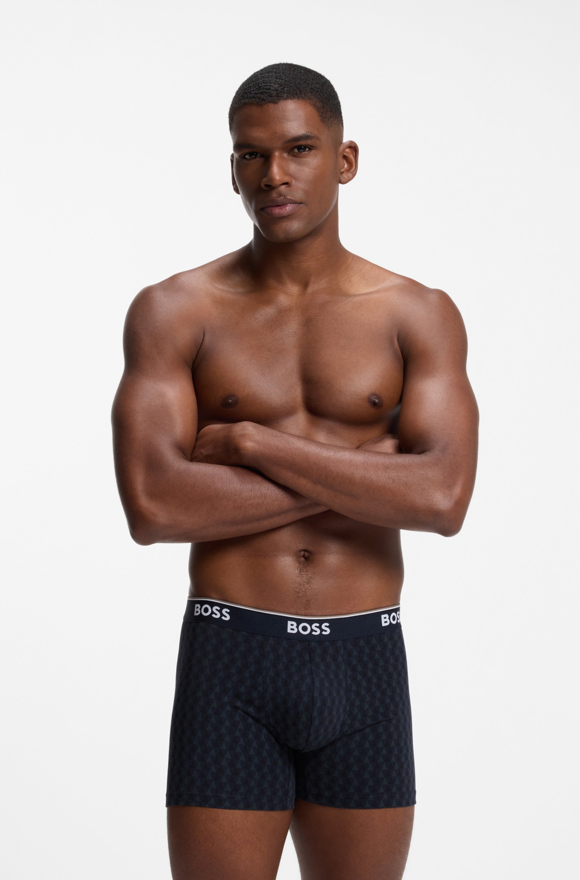 BOSS Boxershorts Packung, 3 Stk. längeres Bein, anliegend, aus Stretch-Baumwolle