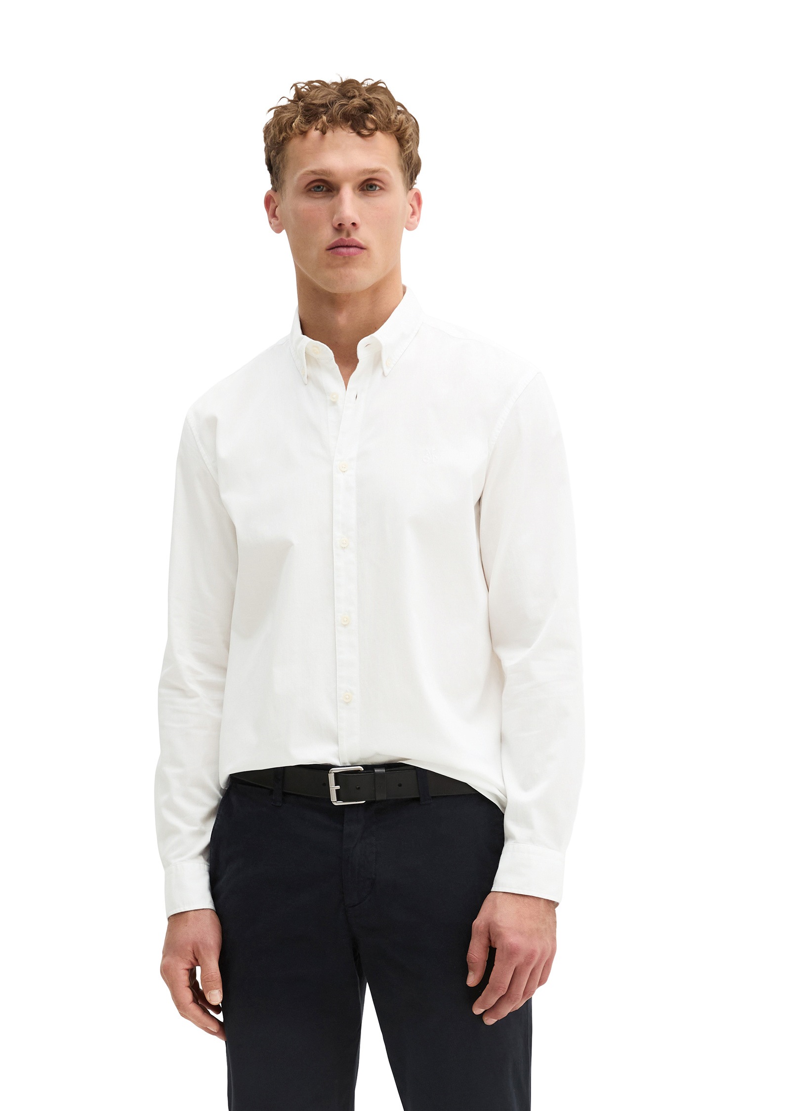 Langarmhemd MARC O'POLO "aus Bio-Baumwolle", Herren, Gr. S, Normalgrößen, weiß, Obermaterial: 100% Baumwolle, unifarben, regular fit normal, Doppelmanschette, Hemden