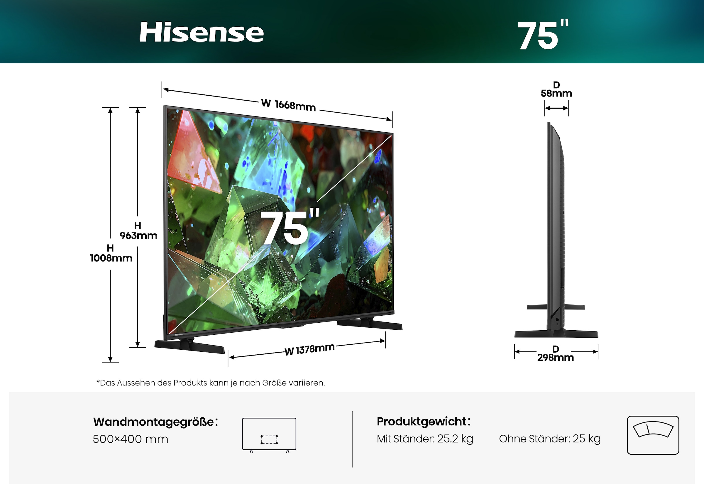 Hisense QLED-Fernseher »75E7S PRO« 189 cm/75 ″ Smart-TV