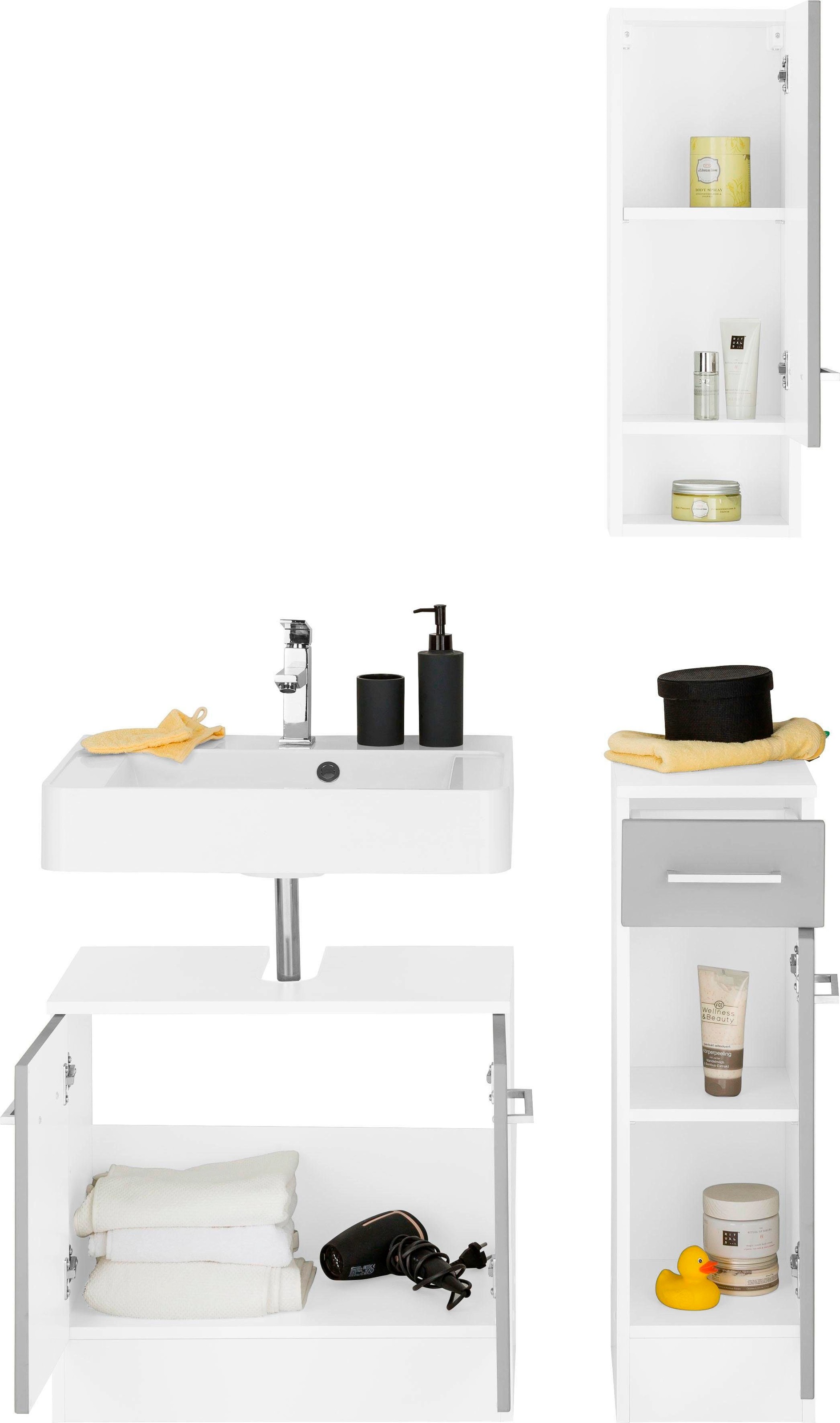 welltime Badmöbel-Set »Ribera«, (3 St.), Waschplatz, Hängeschrank, Unterschrank