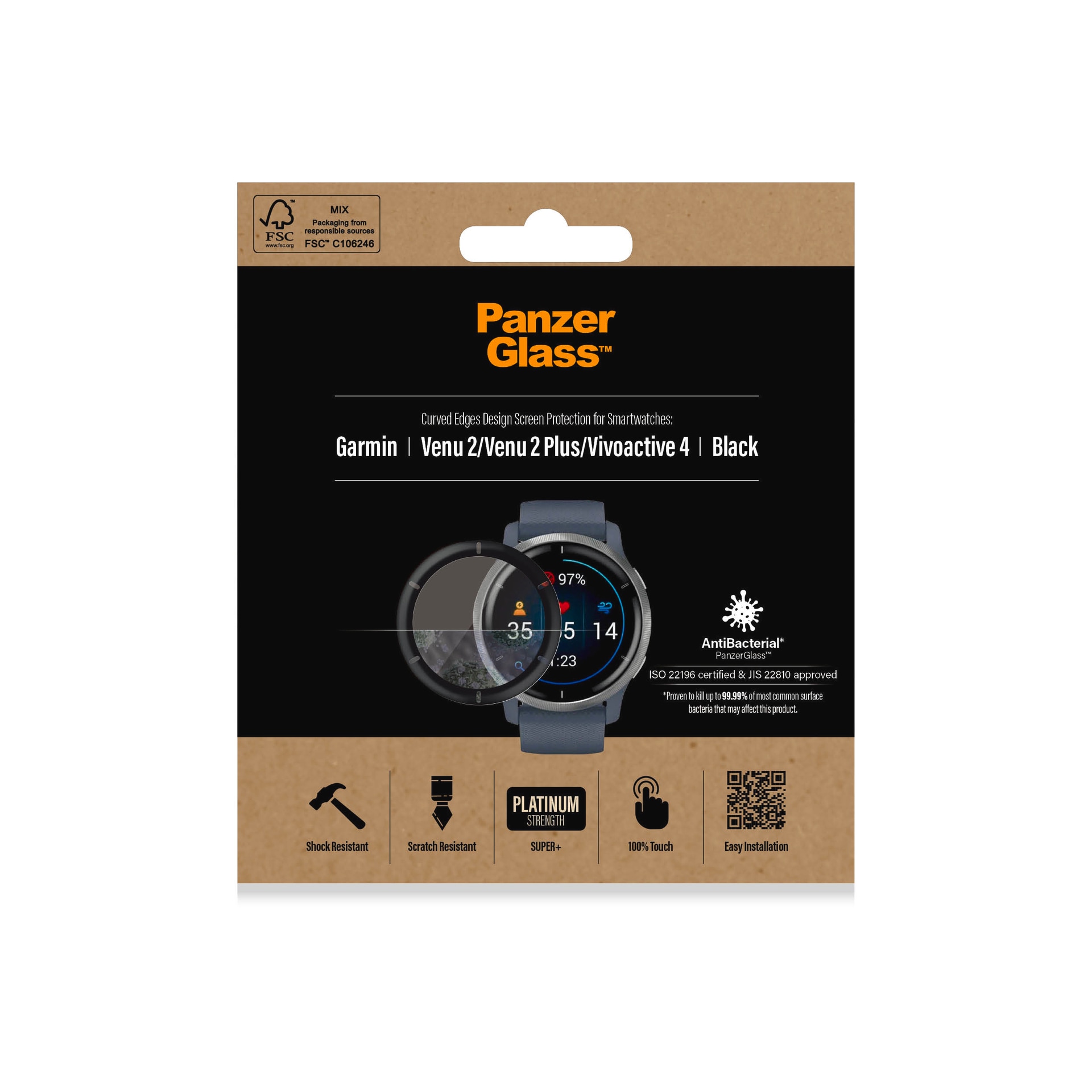 PanzerGlass Displayschutzglas »Curved Edges Design Screen Protection«, für Garmin Venu 2-Vivoactive 4, Displayschutzfolie, Schutzfolie, Bildschirmschutz, kratz- & stoßfest