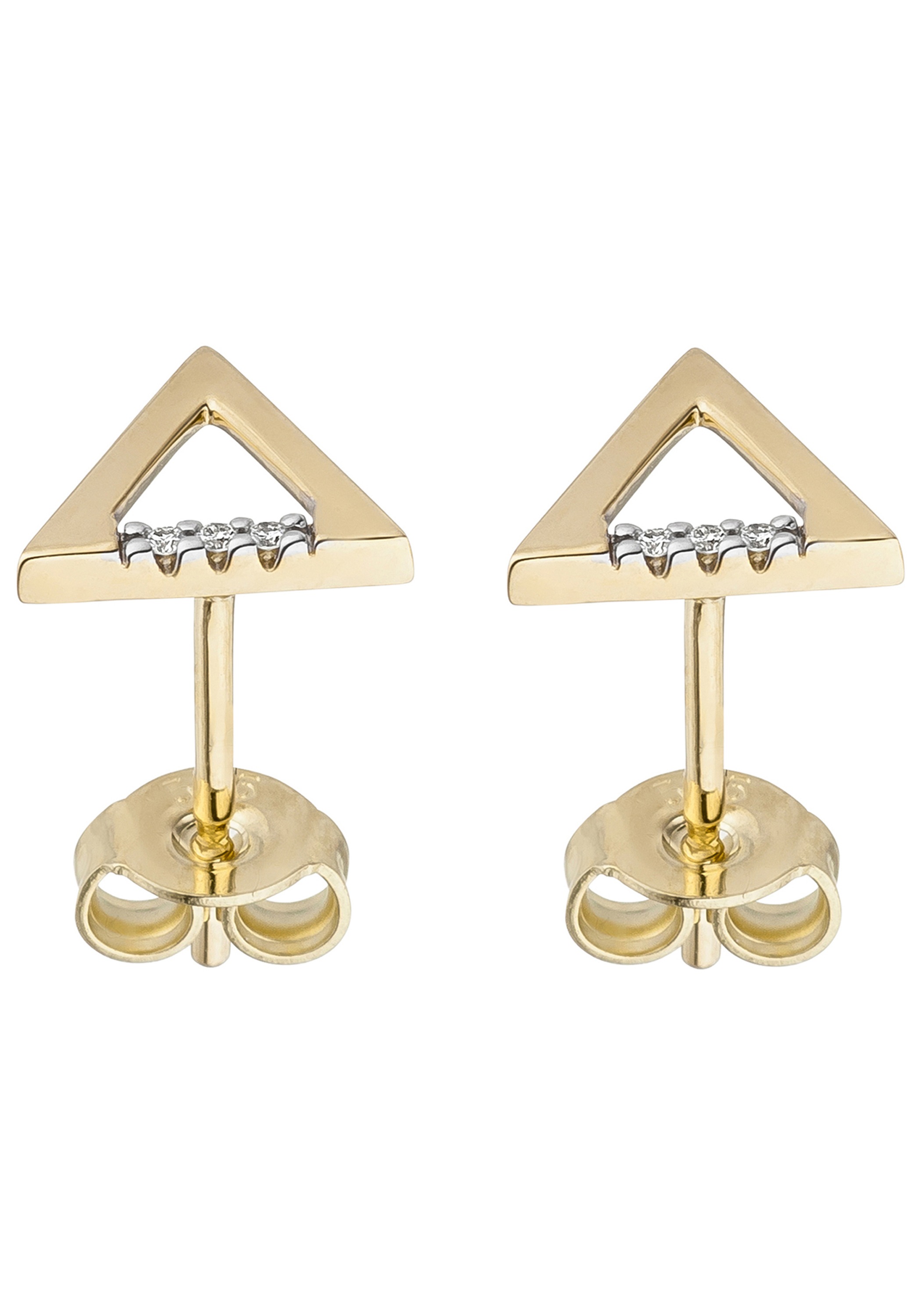 JOBO Paar Ohrstecker dreieckig 585 Gold mit 6 Diamanten
