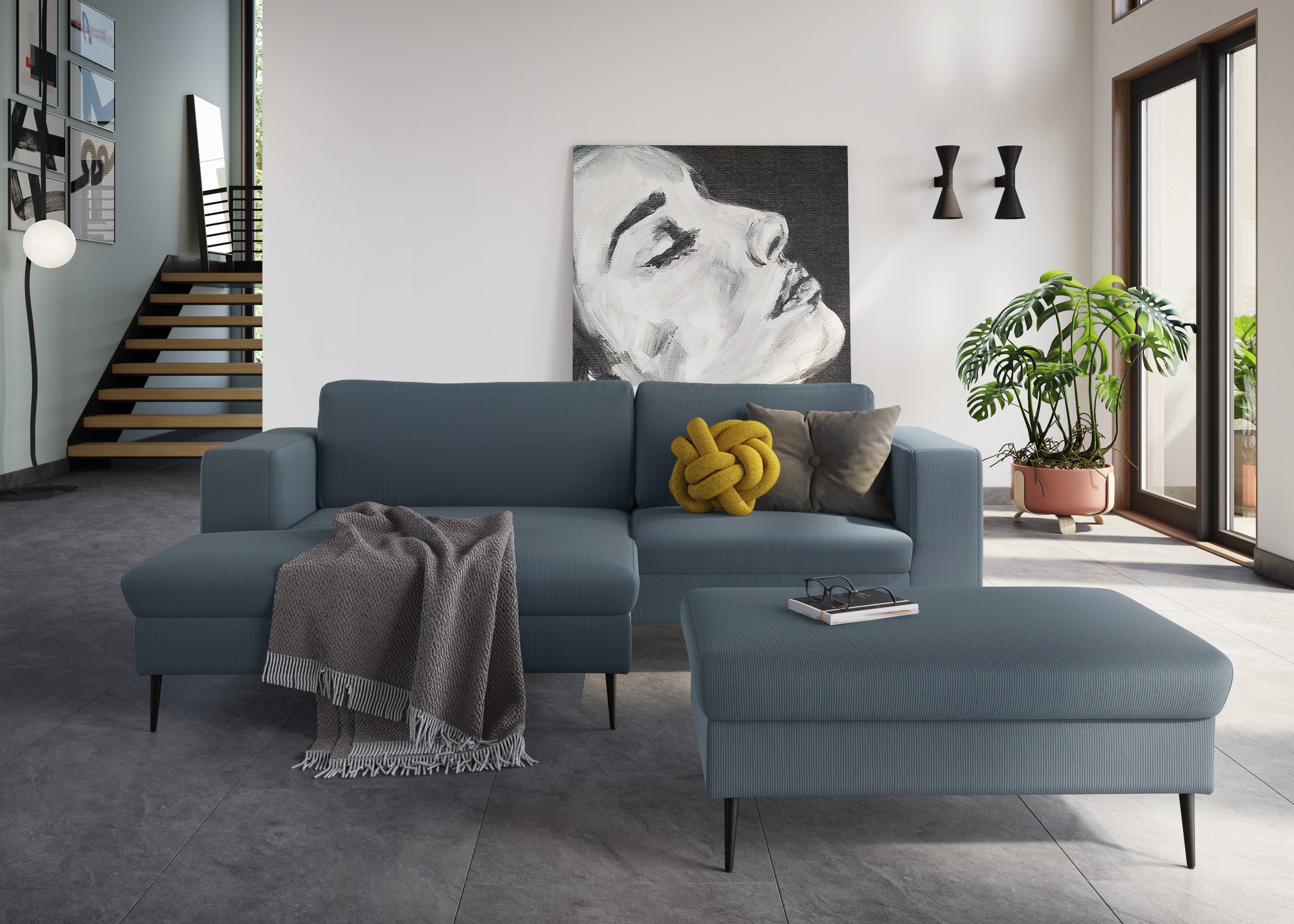 DOMO collection Ecksofa »Modica kompakt und elegant, Breite 244, L-Form«, moderne Optik mit extrabreiter Recamiere, auch in Cord