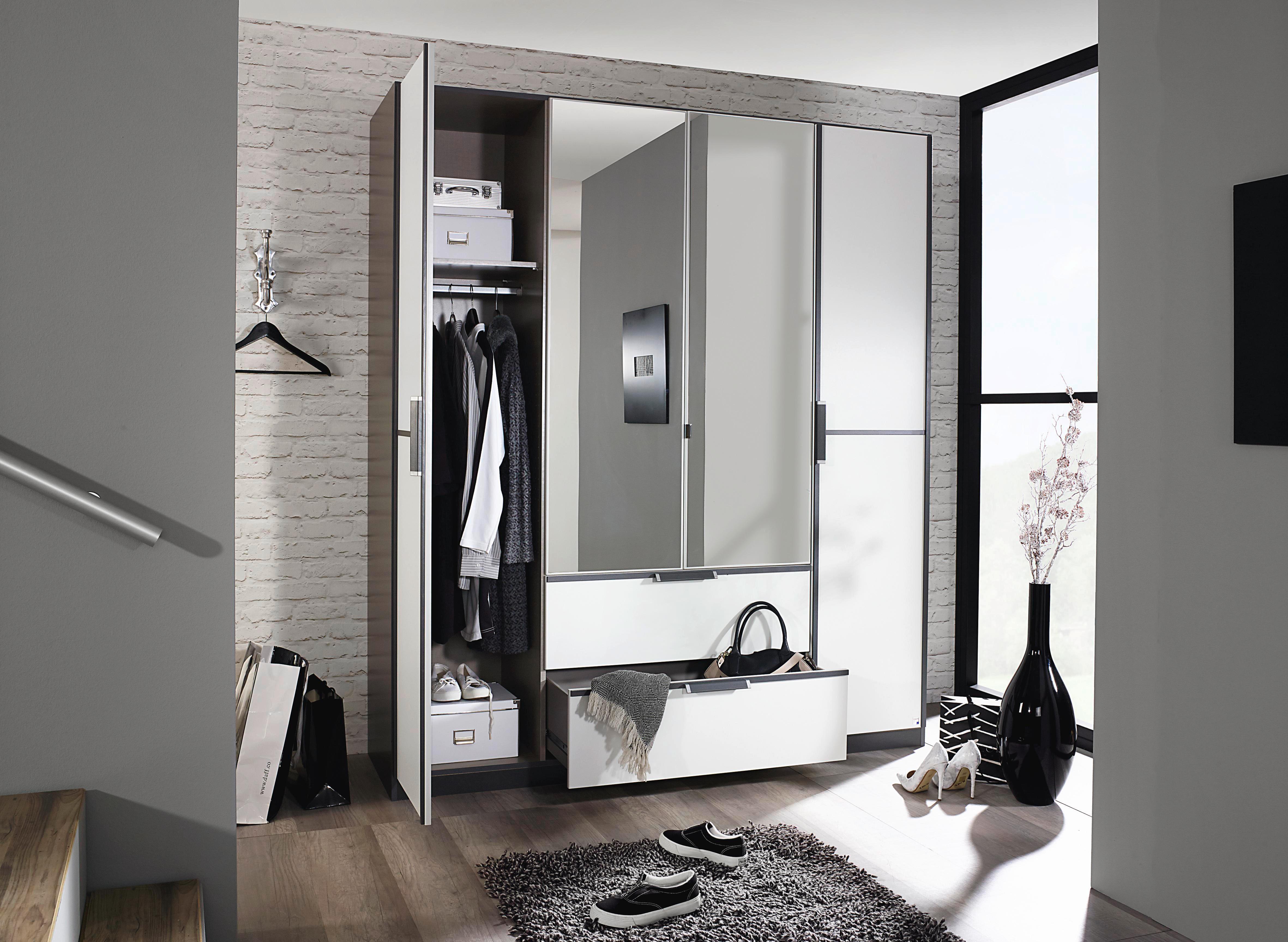 rauch Kleiderschrank "Schrank Drehtürenschrank Garderobe Ankleide Schlafzimmer ESSENSA" Breiten: 136/181/226/271 cm, Höhen 210/229 cm, voll aufgelegte Spiegeltüren, 2 große Schubladen MADE IN GERMANY