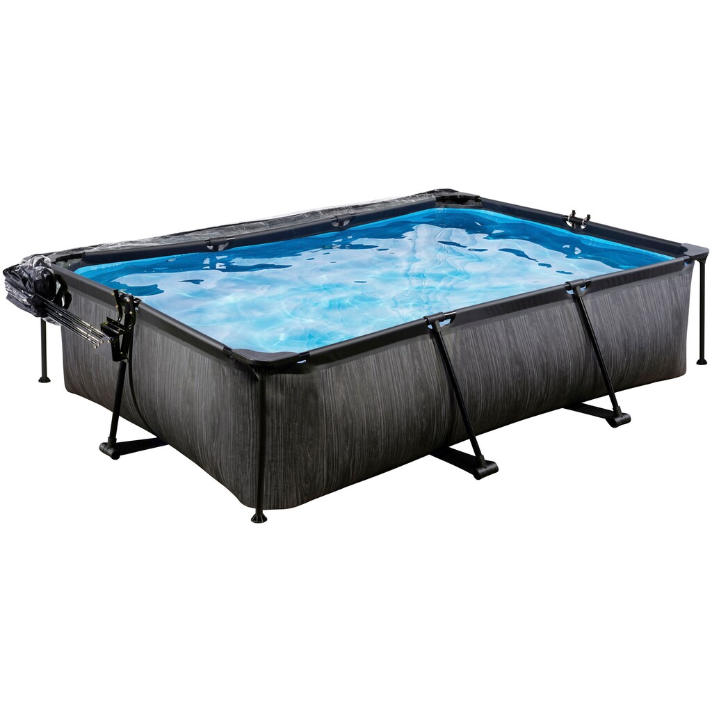 EXIT Framepool »Black Wood Pool 300x200x65cm«, mit Filterpumpe und Abdeckung - schwarz