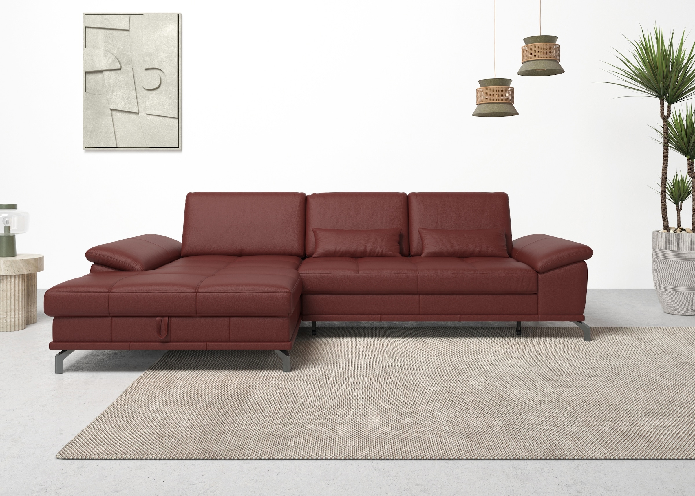 OTTO home Ecksofa "Costello L-Form, B: 301cm, Sitztiefen & Armteilverstellung, Federkern" 3 Nierenkissen, mit Schlaffunktion & Bettkasten