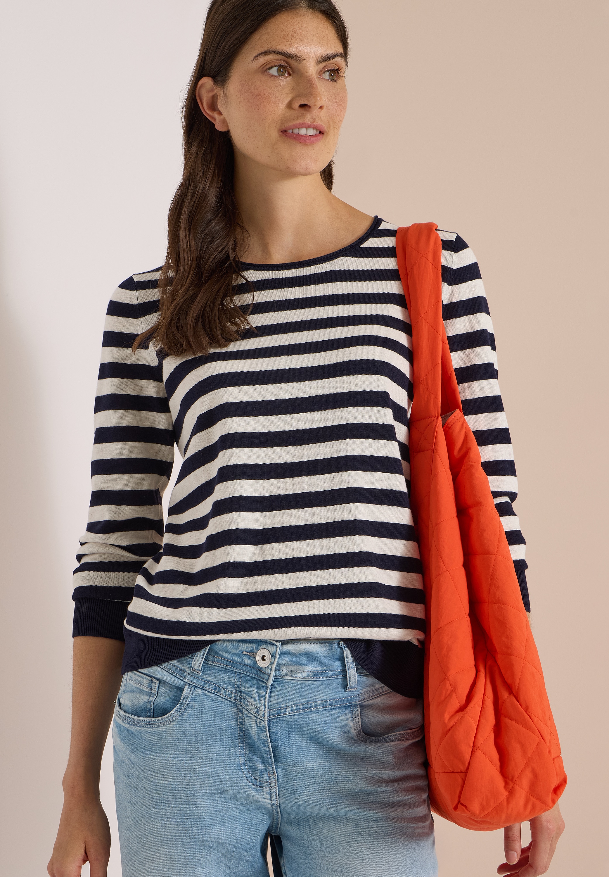 Cecil Rundhalspullover Bequemer Baumwollmix