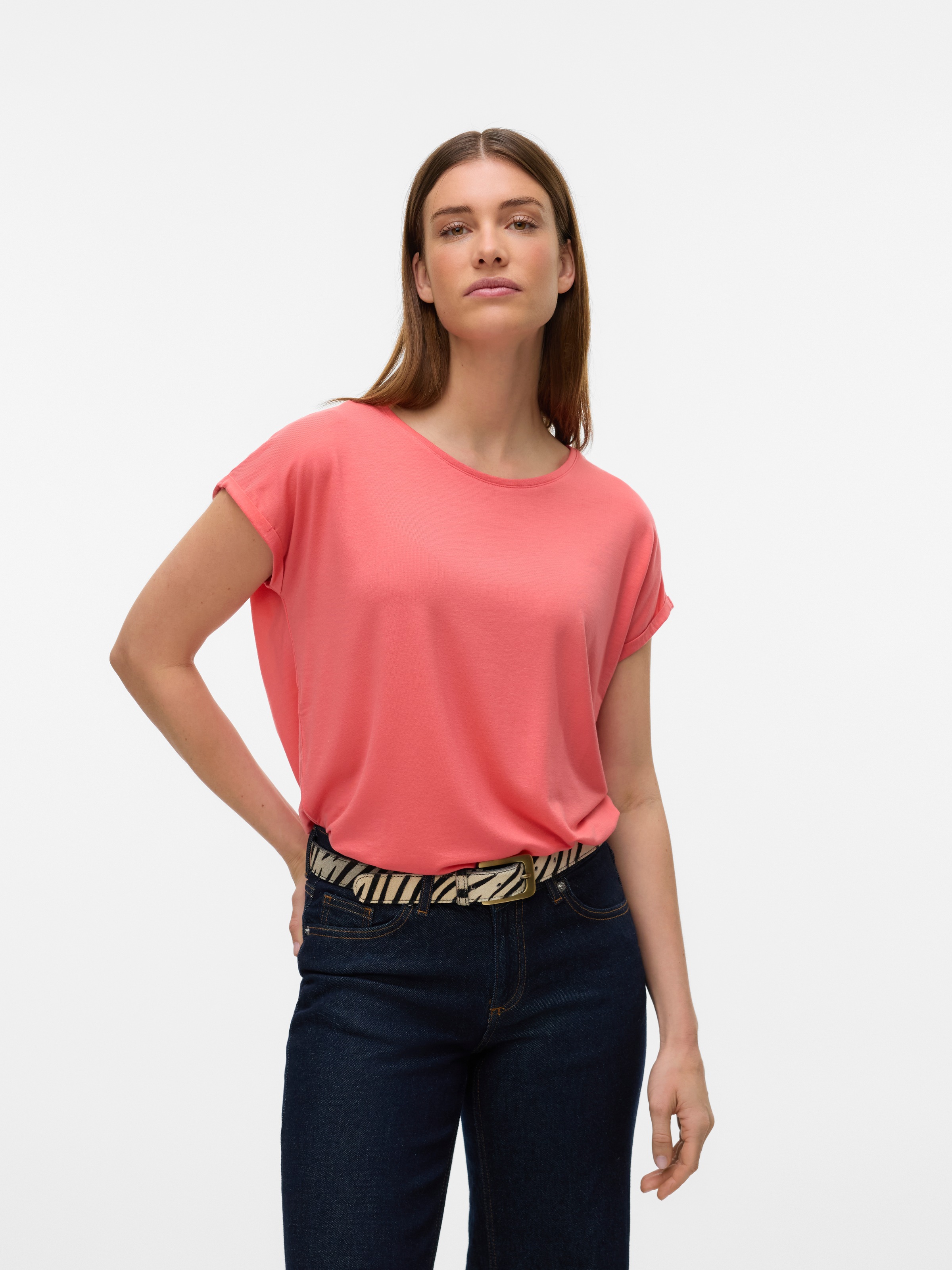 Vero Moda Rundhalsshirt "VMAVA PLAIN SS TOP GAJRS NOOS" Materialmix, regula günstig online kaufen