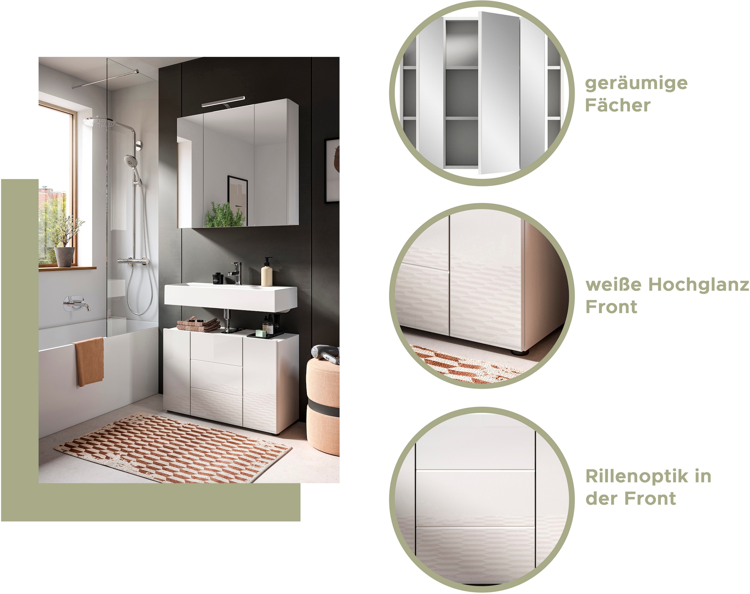welltime Waschbeckenunterschrank »BIEL, TOPSELLER!, Breite 60 cm, 1 Tür, 2 Fächer, mit Siphonausschnitt«, (1 St.), Badmöbel, Badschrank, Schrank, Unterschrank, Bad, Badezimmer
