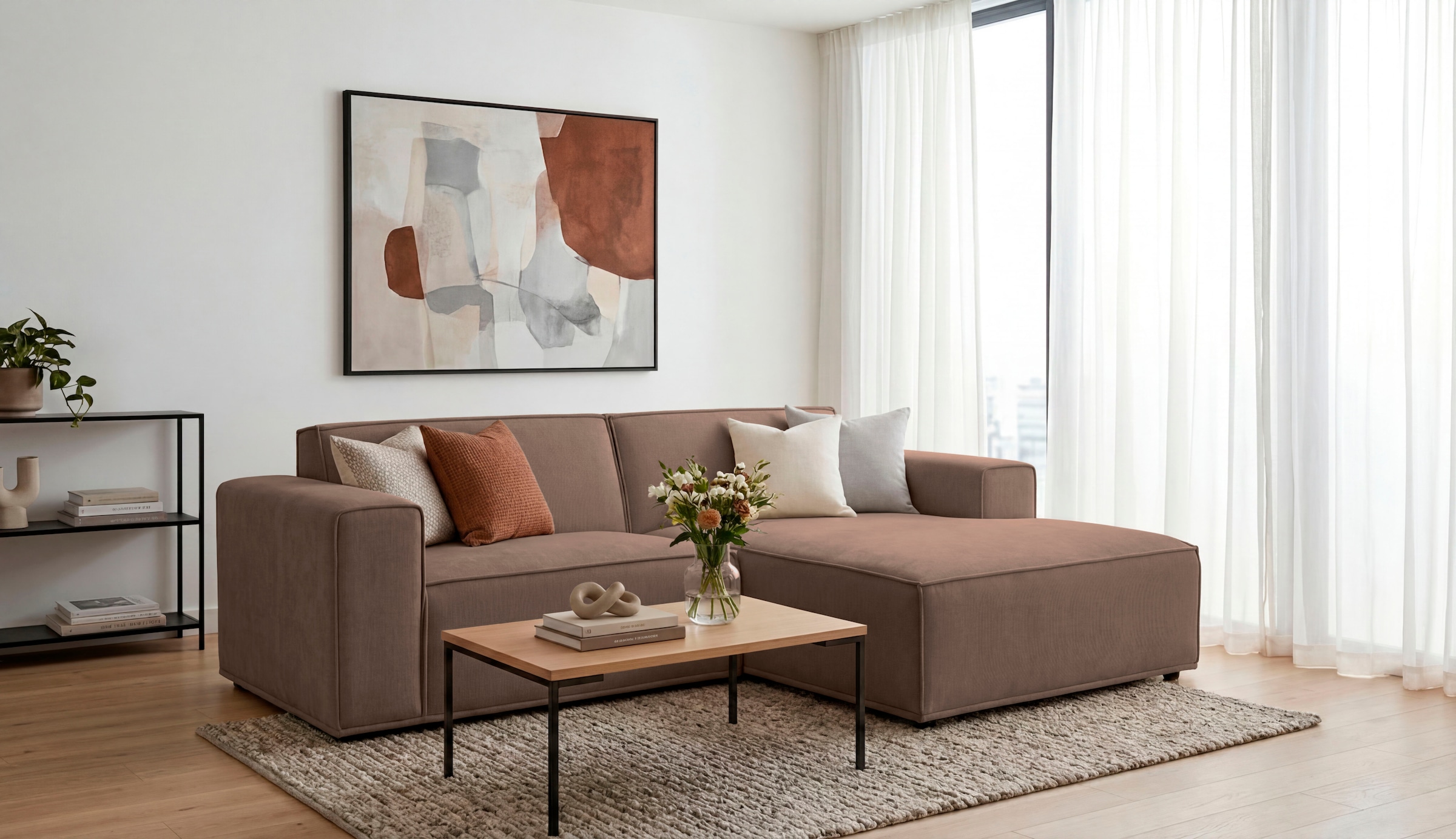 OTTO home Ecksofa "Avelin, 228 cm, L-Form, Chenille, Struktur-Boucle" mit Wellenunterfederung, Kedernaht, bodentief, Skandi-Design