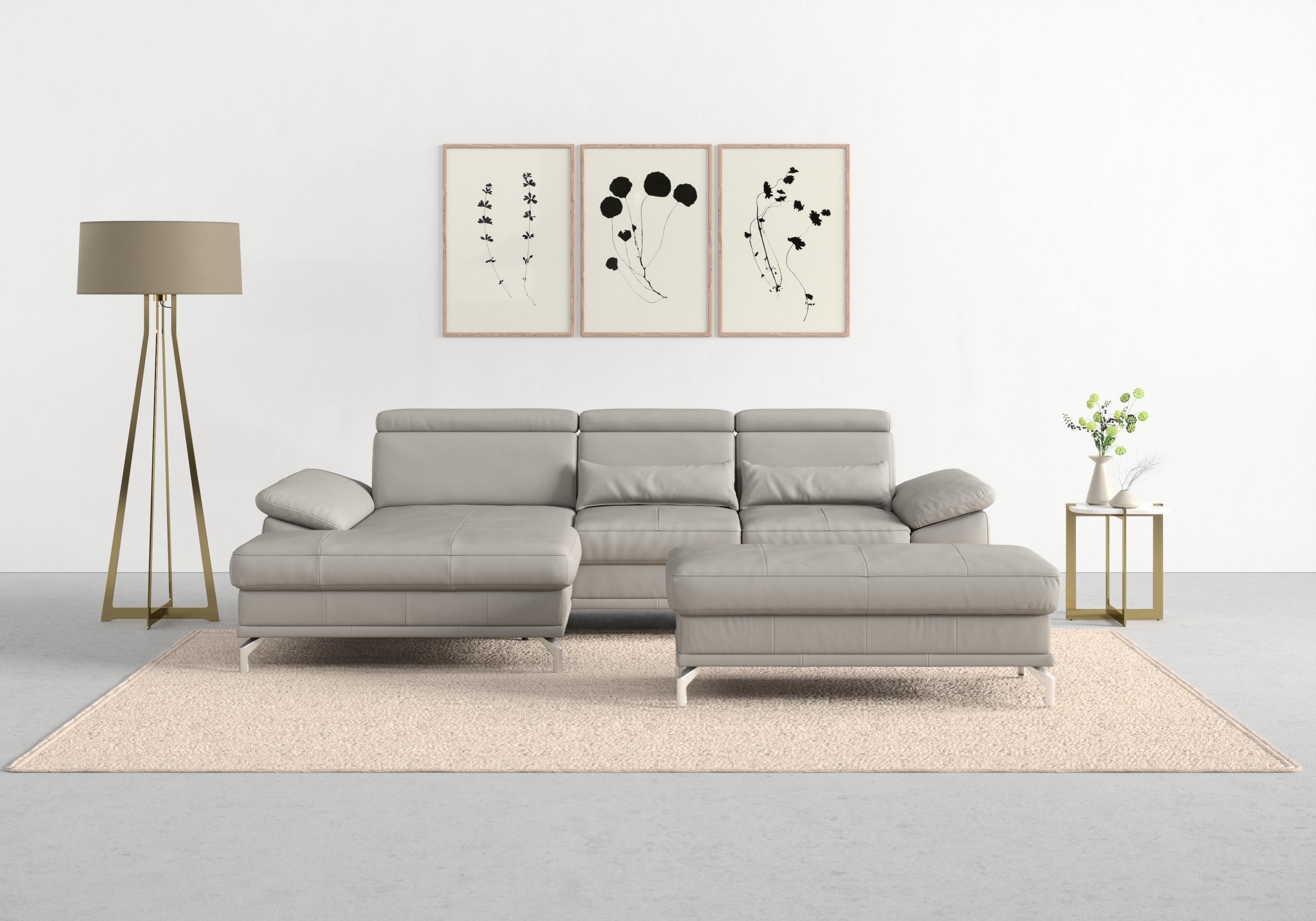 sit&more Ecksofa "Cabrio L-Form, B: 295 cm, mit Sitztiefen-, Arm- & Kopfteilverstellung" 2 Nierenkissen, Federkern, optional Schlaffunktion und Stauraum