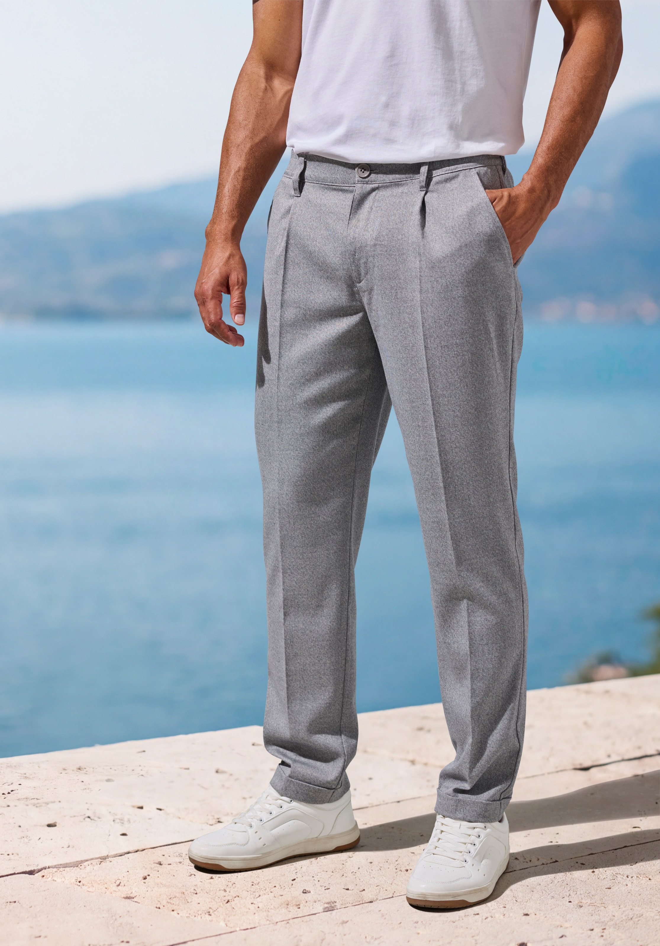 H.I.S Stoffhose ", Dehnbundhose mit Bundfalten und umgeschlagenem Saum" mit elastischem Bund und Bügelfalten