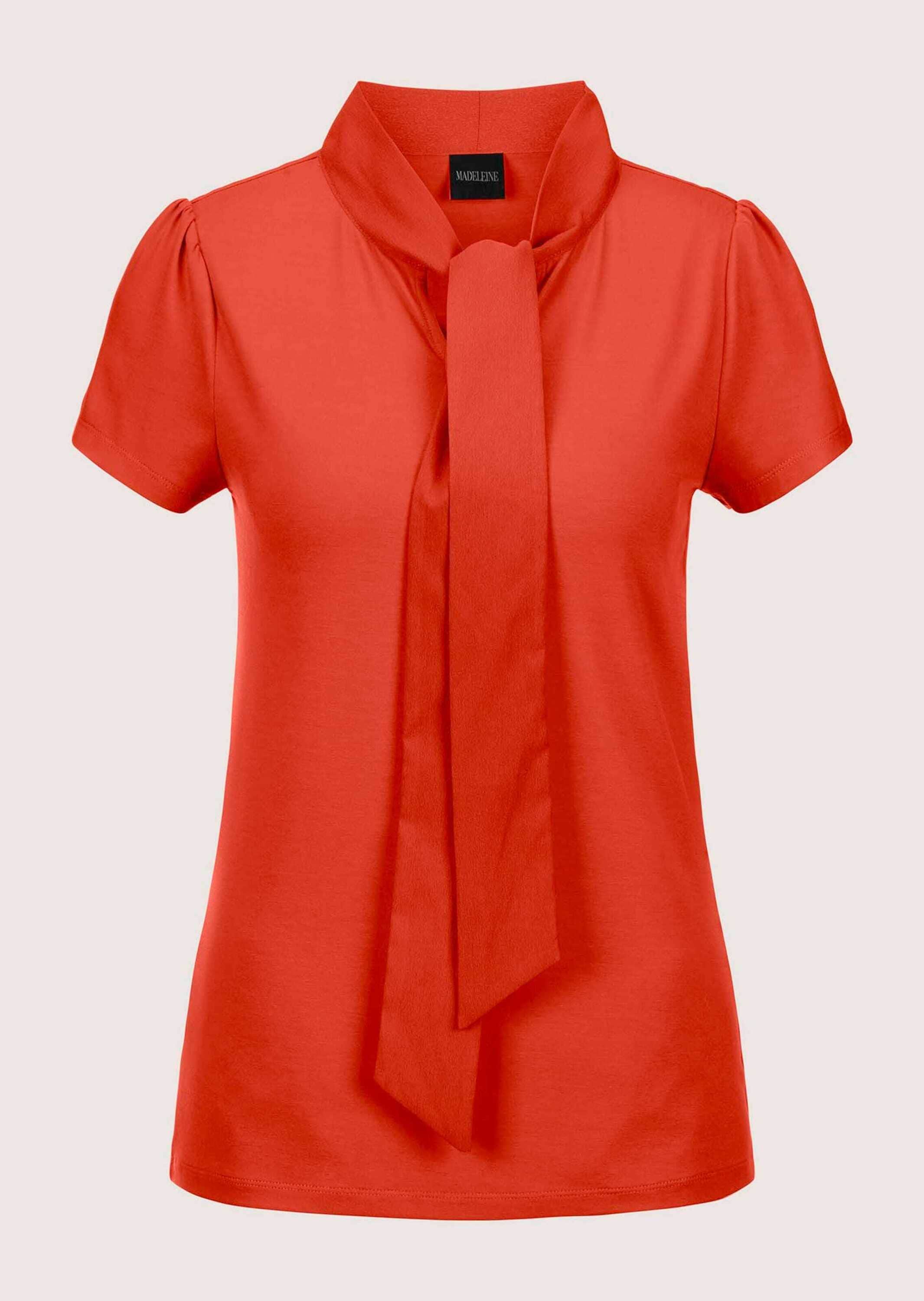MADELEINE Kurzarmshirt "Blusenshirt Kurzarmoberteil mit Schluppe" Glanzbänder die zur Schluppe gebunden werden