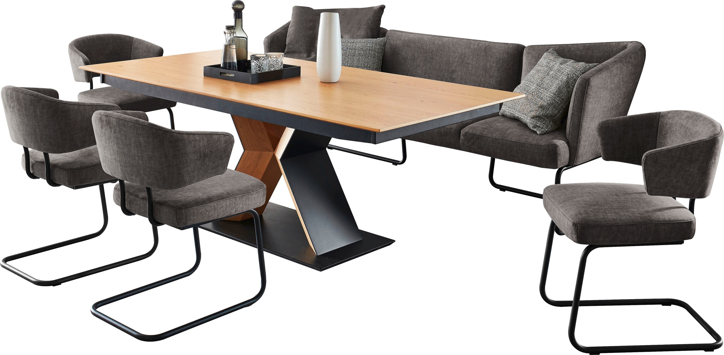 K+W Komfort & Wohnen Essgruppe »Mikkado Tube«, (6 tlg.), 4 Freischwinger und einem Funktionesstisch