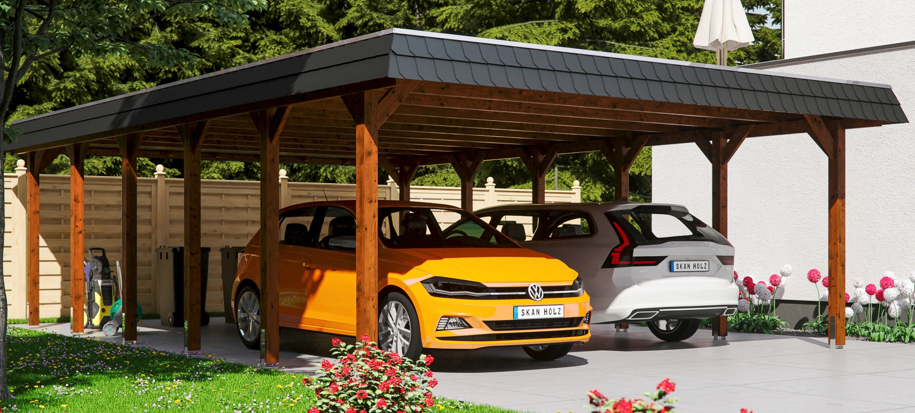 Skanholz Doppelcarport "Spreewald" Massivholz 530 cm braun