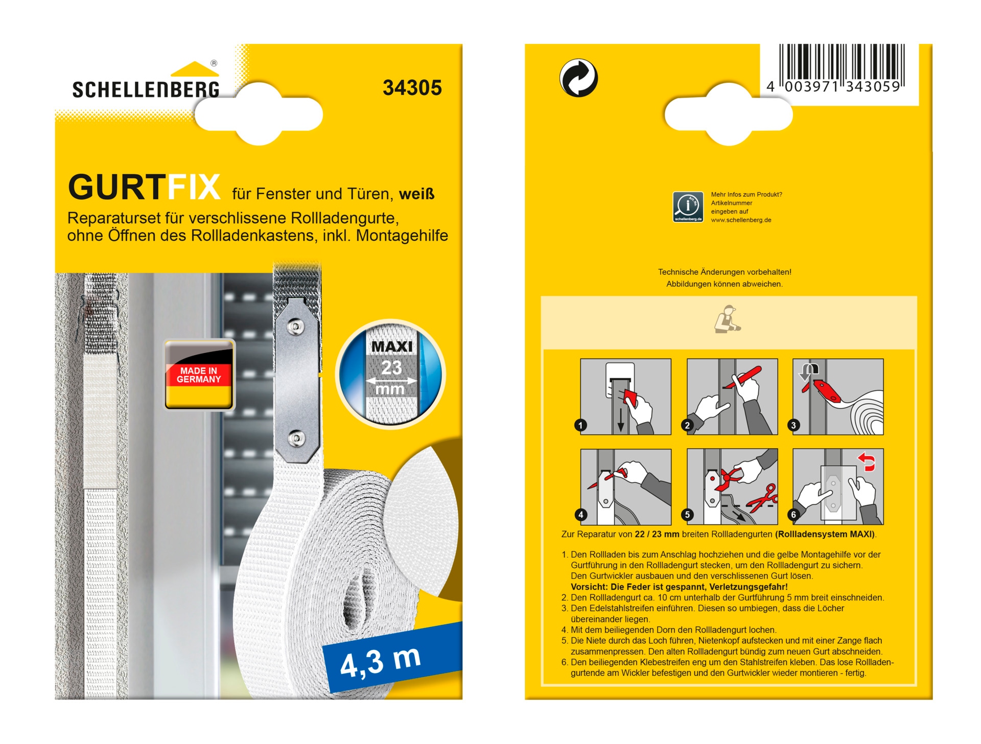 SCHELLENBERG Reparatur-Set »Rollladen Gurtfix für das Rollladensystem Maxi« Set, 1 Stk. tlg. für alte Gurtbänder in unterschiedlichen Farben, 23 mm x 4,3 m