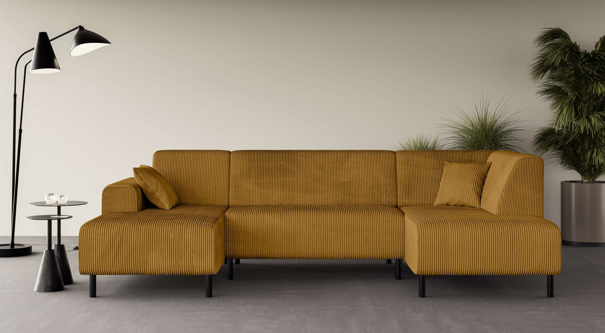 OTTO home Wohnlandschaft "ARROS U-Form mit Wellenunterfederung, Maße B/T/H: 300/163/81 cm" incl. Zierkissen, mit Recamiere links/rechts bestellbar, auch in Cord