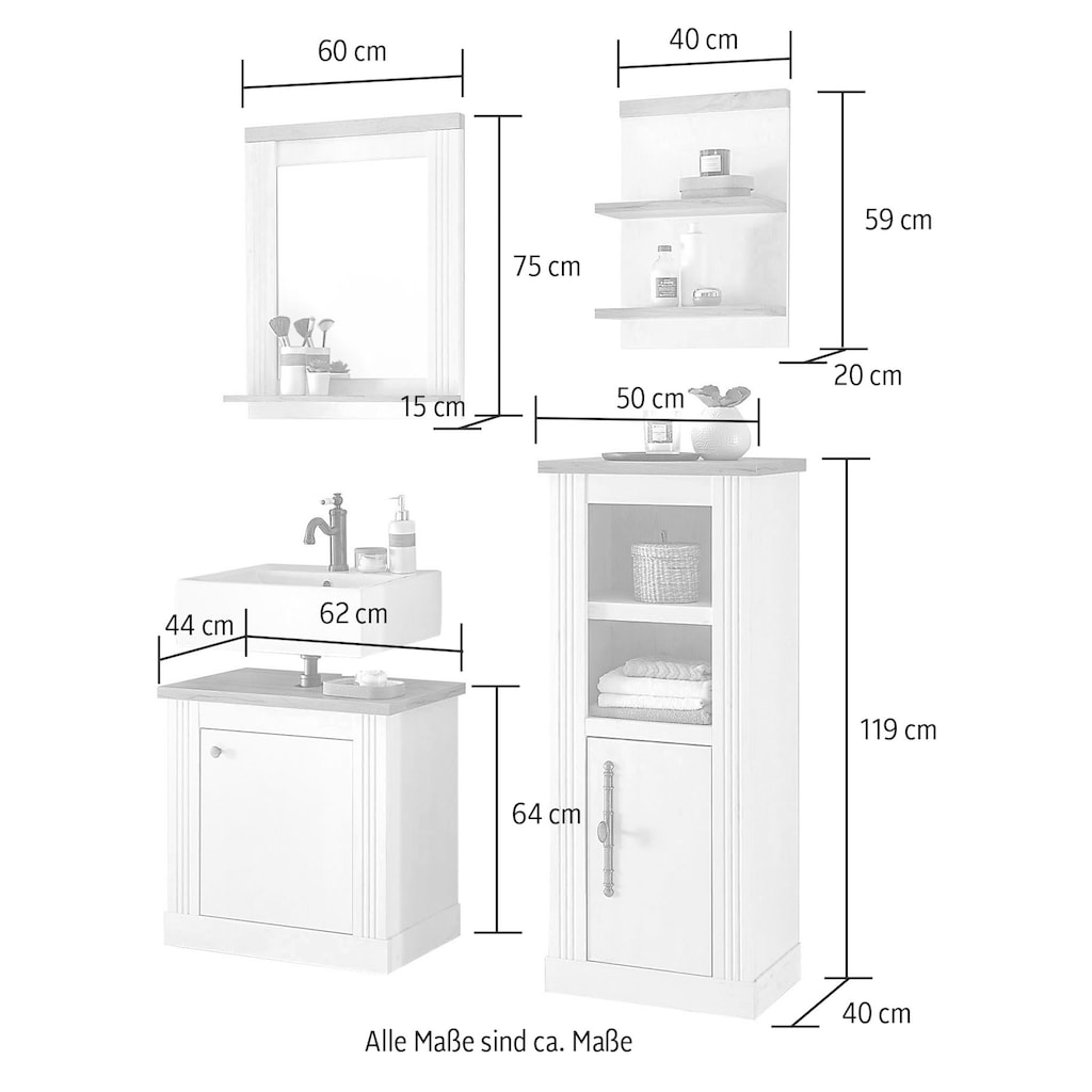 Home affaire Badmöbel-Set »WESTMINSTER«, (4 St.), im romantischen Landhausstil