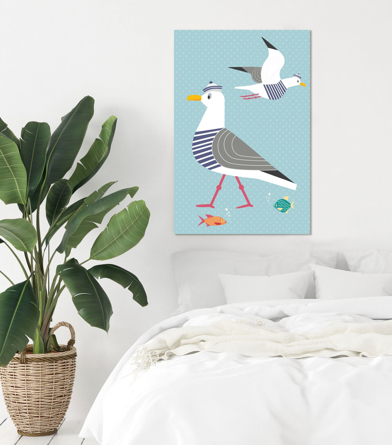 queence Acrylglasbild »Möwen und Fische«, Wassertiere-Strand-Strandbilder-Comic-Vogelbilder-Vögel, Fine Art-Print in Galeriequalität