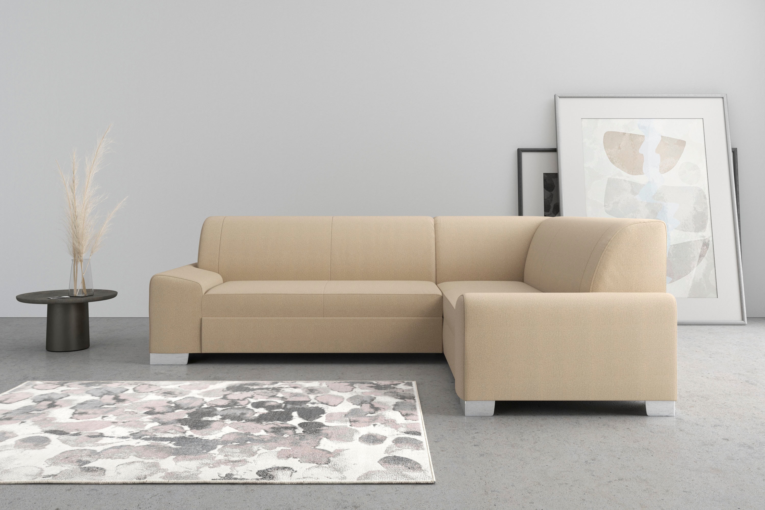 DOMO collection Ecksofa "Anzio in kubischer Formensprache, flache Armlehnen, L-Form" Wahlweise mit Bettfunktion und Federkern für hohen Sitzkomfort