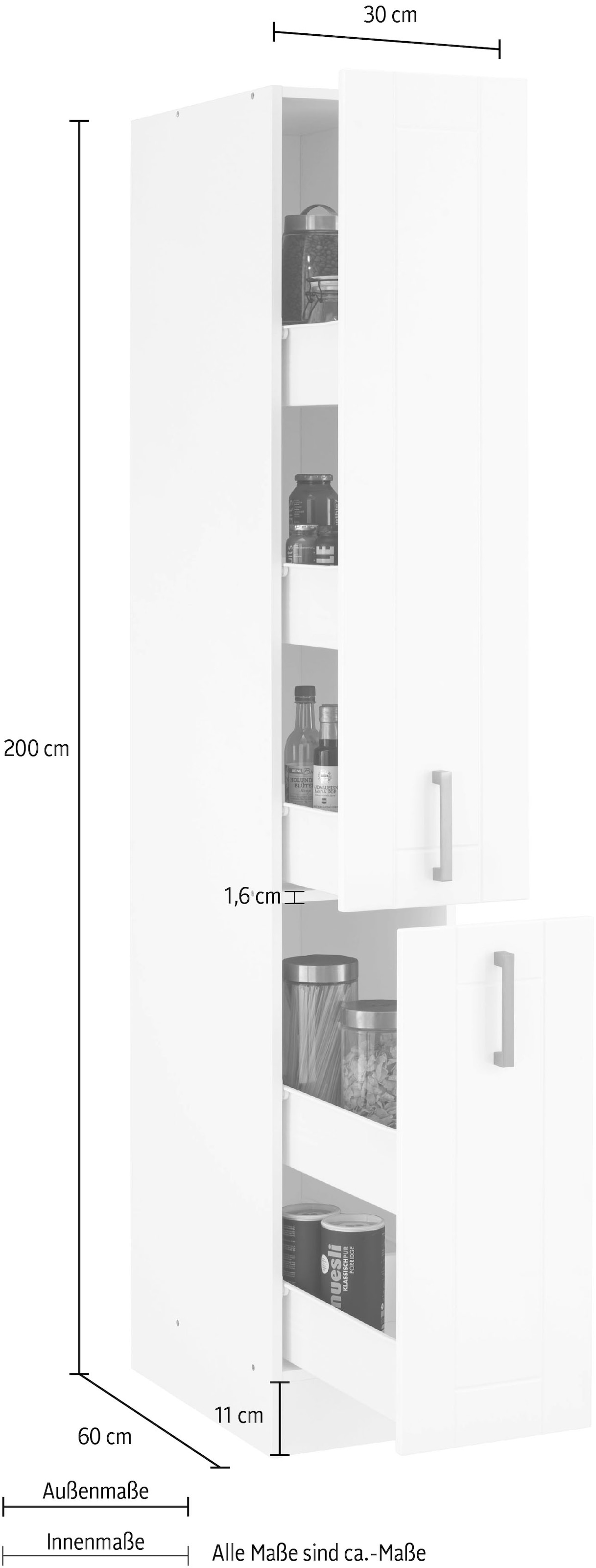 breit, »Tinnum«, | HELD cm Fronten, Apothekerschrank Metallgriffe, MÖBEL BAUR cm 30 200 hoch, MDF kaufen Auszüge