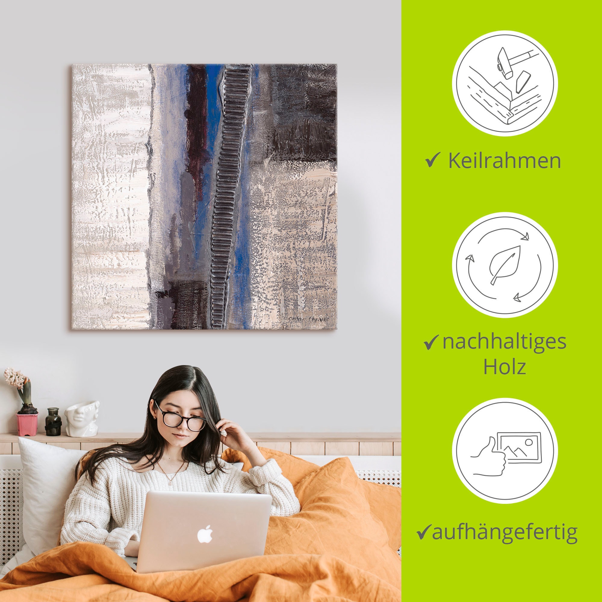 Artland Wandbild »Blau-silber Abstrakt I«, Muster, (1 St.), als Alubild, Outdoorbild, Leinwandbild, Poster in verschied. Größen