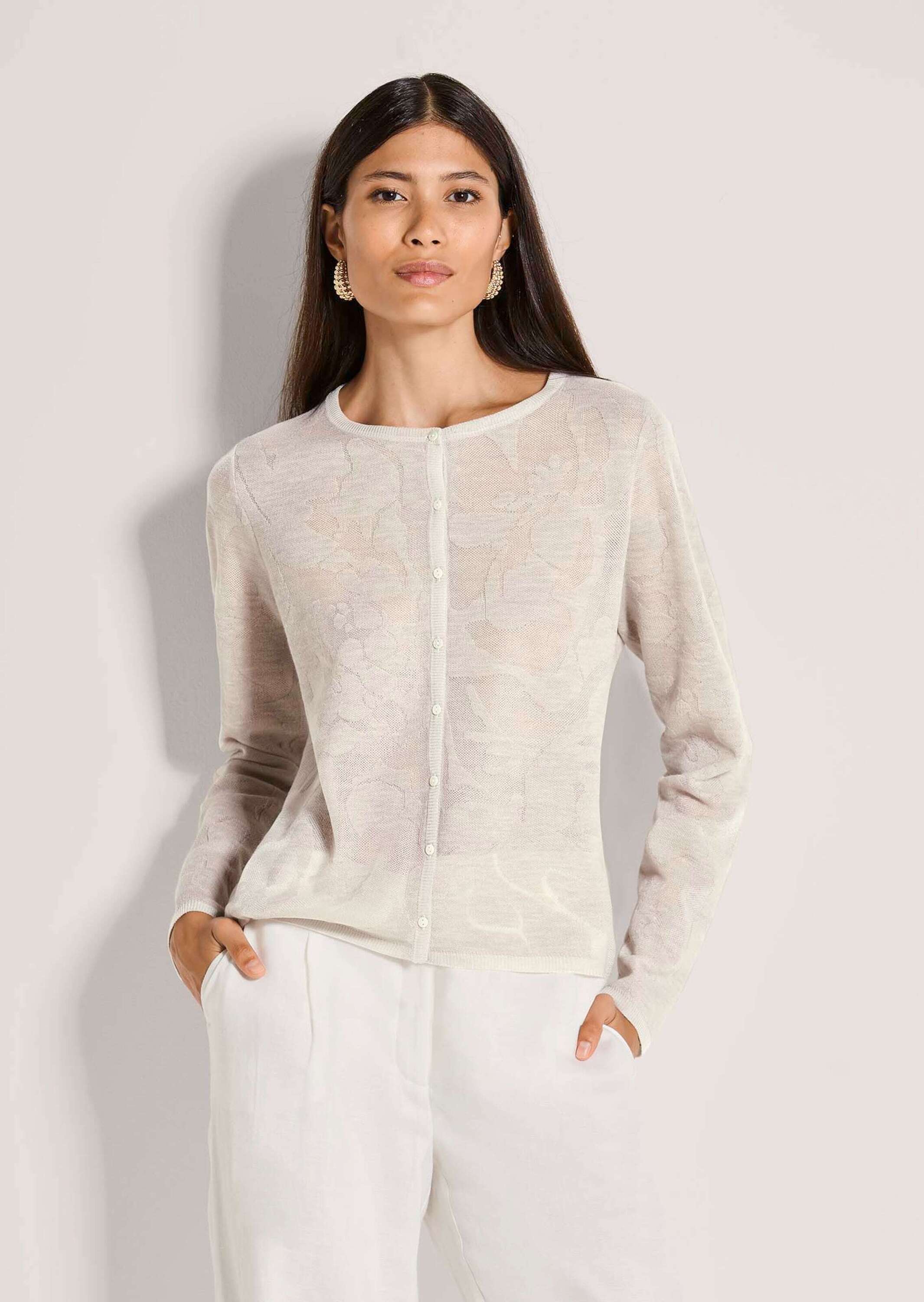 Thumbnail - MADELEINE Strickjacke "Strickjacke Elegante Sommerjacke mit Rundhals, Feinstrick" Toniges Blumendesign