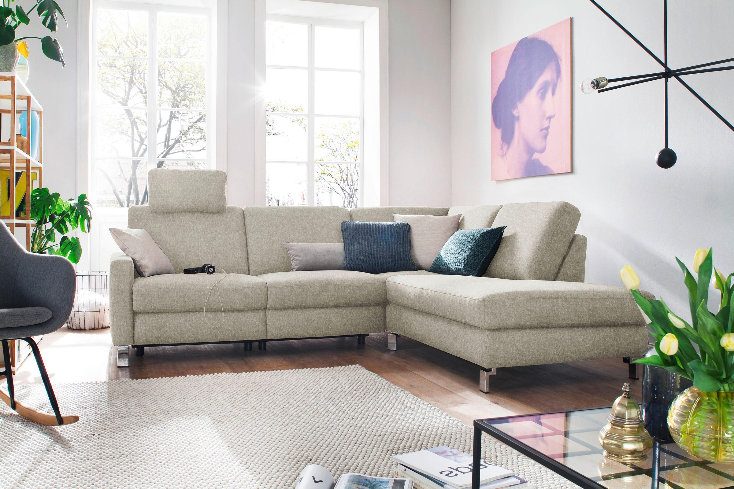 3C Candy Ecksofa "Mainau modern und elegant, mit gutem Sitzkomfort, Breite 257cm, L-Form" wahlweise mit elektrischer Relaxfunktion, Federkern
