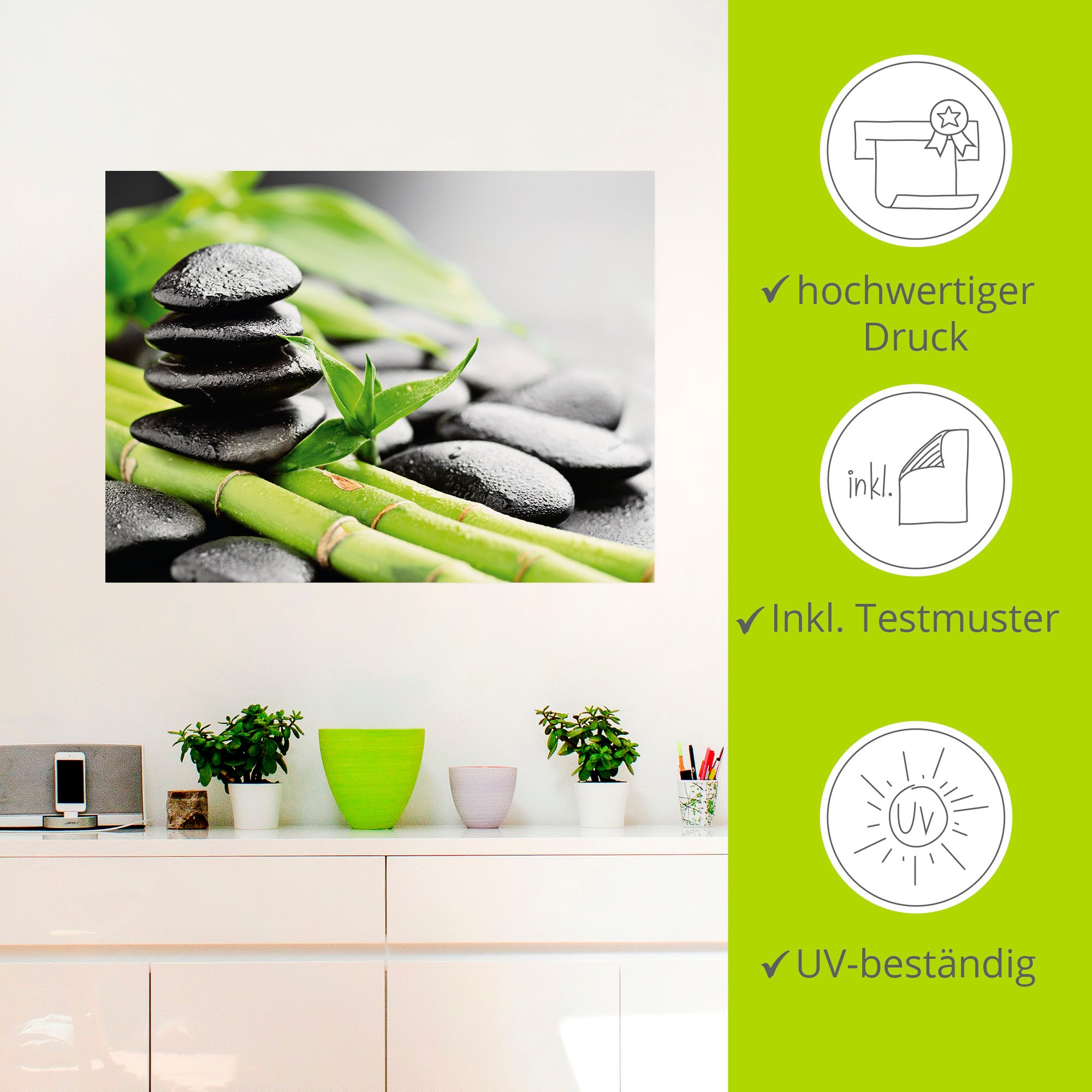 Artland Wandbild »Wachstum - Lavasteine Bambus«, Zen, (1 St.), als Alubild, Outdoorbild, Leinwandbild, Poster, Wandaufkleber