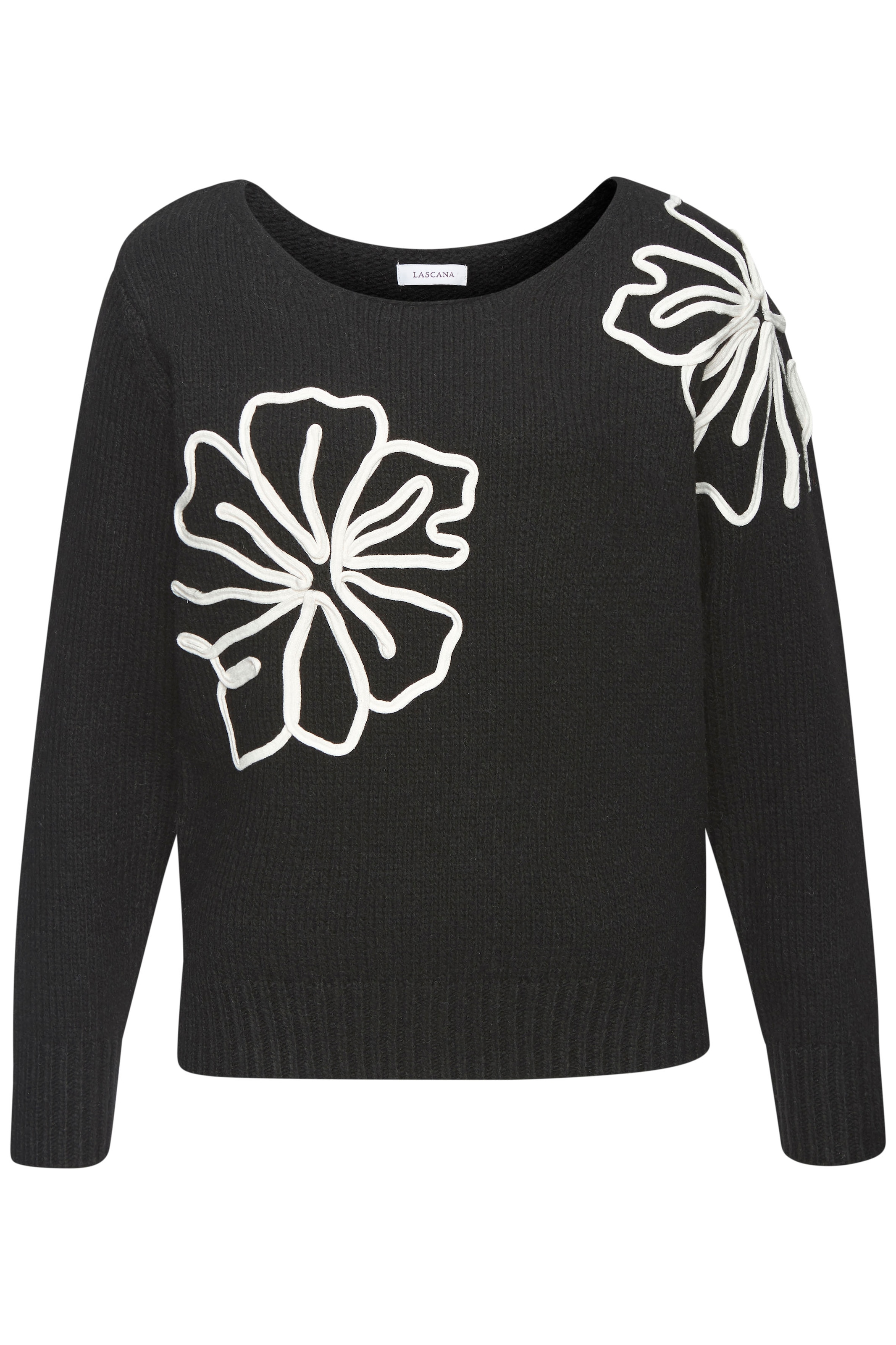 LASCANA Strickpullover, mit Blumen-Applikation, Winterpullover, modisch