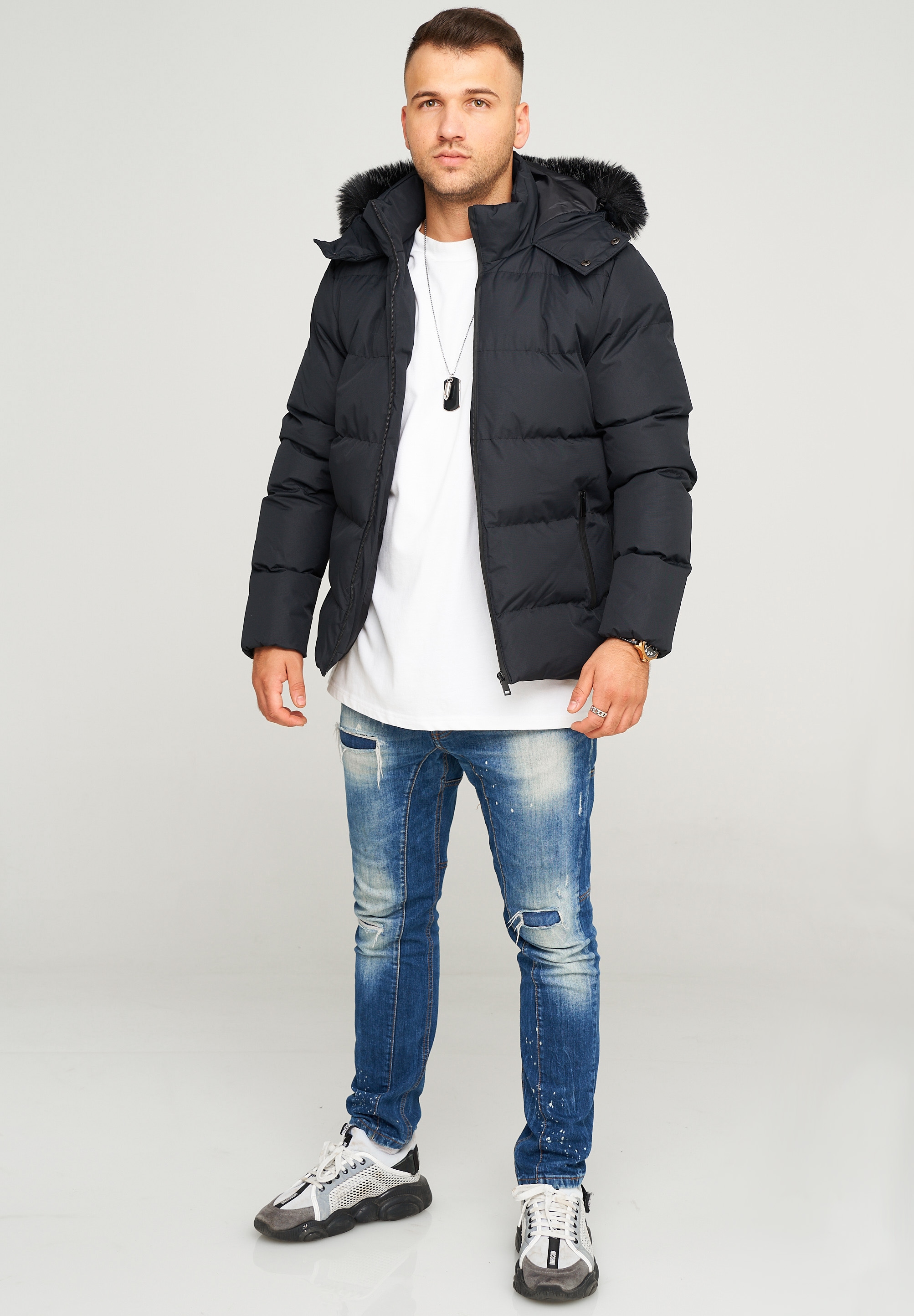 behype Steppjacke »BHHOUNSY«, mit abtrennbarer Kunstfellkapuze