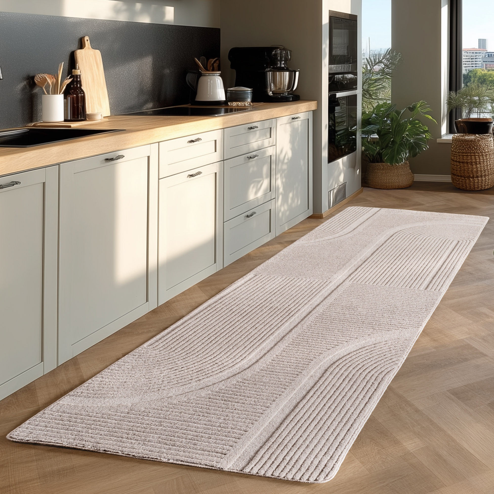 Teppich AYYILDIZ TEPPICHE "POMPEI 1612", beige (creme), B:80cm H:12mm L:150cm, Microfaser, Teppiche, Teppich, Läufer, pflegeleichte Oberfläche, leicht zu reinigen, Kurzflor