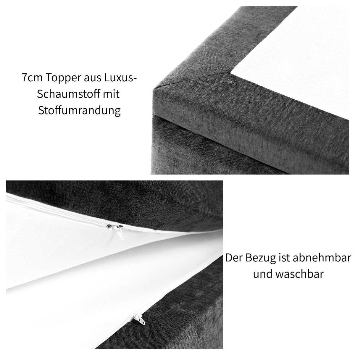 OTTO home Boxspringbett »VIVIANNE, Polsterbett mit 7-Zonen-Taschenfederkernmatratze H3« erhältlich in den Farben anthrazit und beige