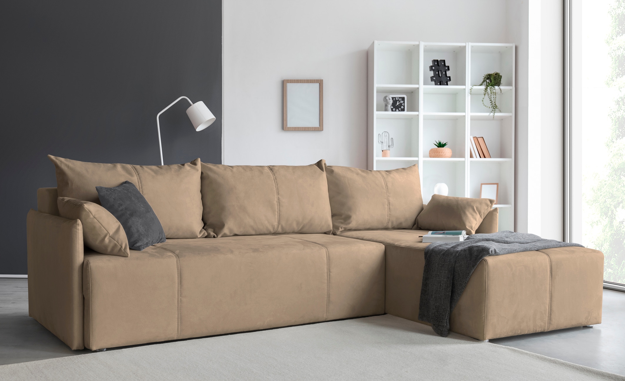COLLECTION AB Ecksofa "CAB L-Form, B: 263 cm" Schlaffunktion, Bettkasten & 2 Zierkissen, Federkern