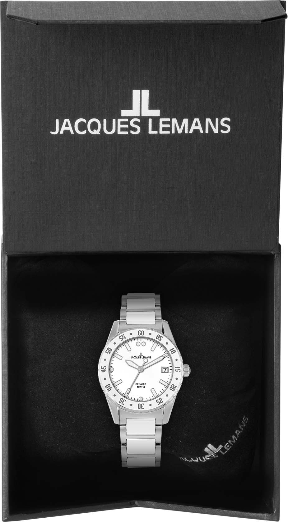 Jacques Lemans Keramikuhr »Liverpool, 42-12J«, Quarzuhr, Armbanduhr, Damenuhr, Datum, Edelstahlarmband,Keramik