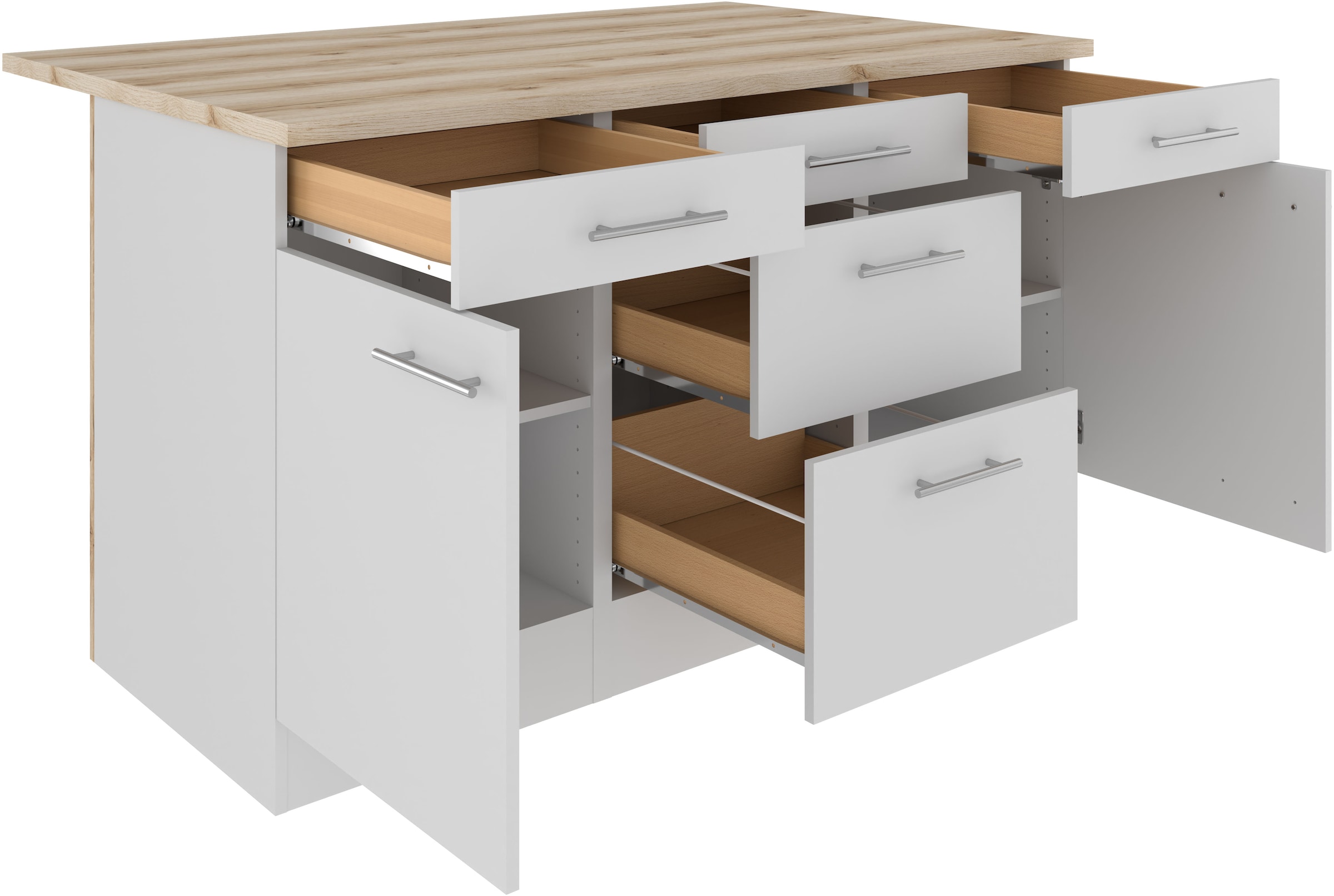 OPTIFIT Kücheninsel »Optifit«, Breite 150 cm, 2 Türen, 3 Schubkästen, 2 Auszüge