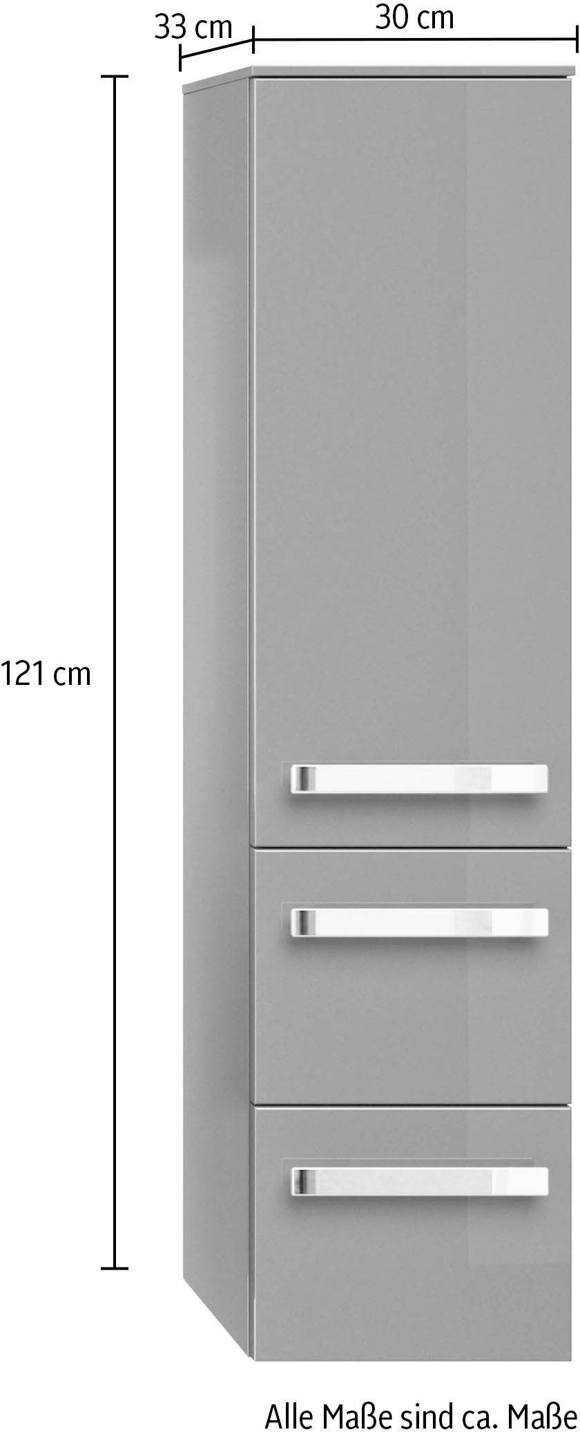 Saphir Midischrank »Serie 4005 Badschrank 30cm breit, 1 Tür, 2 Schubladen, inkl Türdämpfer«, 2 Glas-Einlegeböden, Badezimmer-Midischrank 121 cm hoch, 33 cm tief