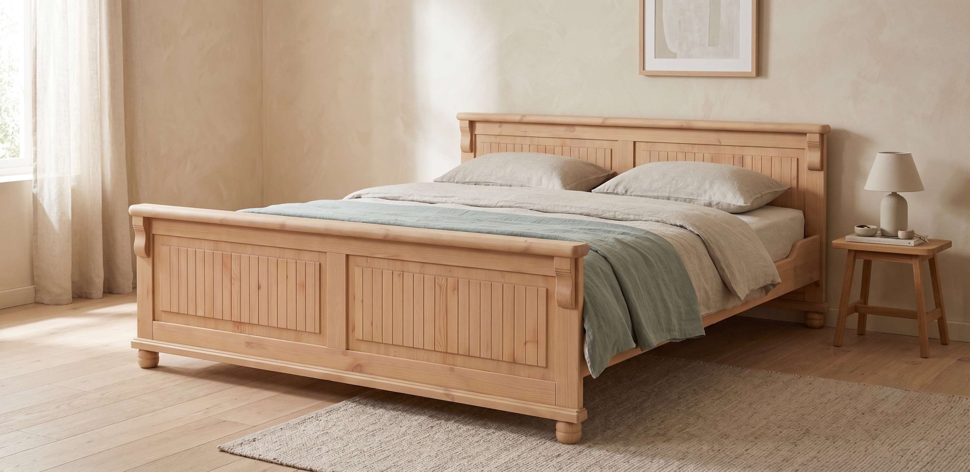OTTO home Massivholzbett »Adele« Breite 140 oder 180 cm, Landhausstil,  aus massiver Kiefer, schöne Kassettenoptik, Lamellenoptik