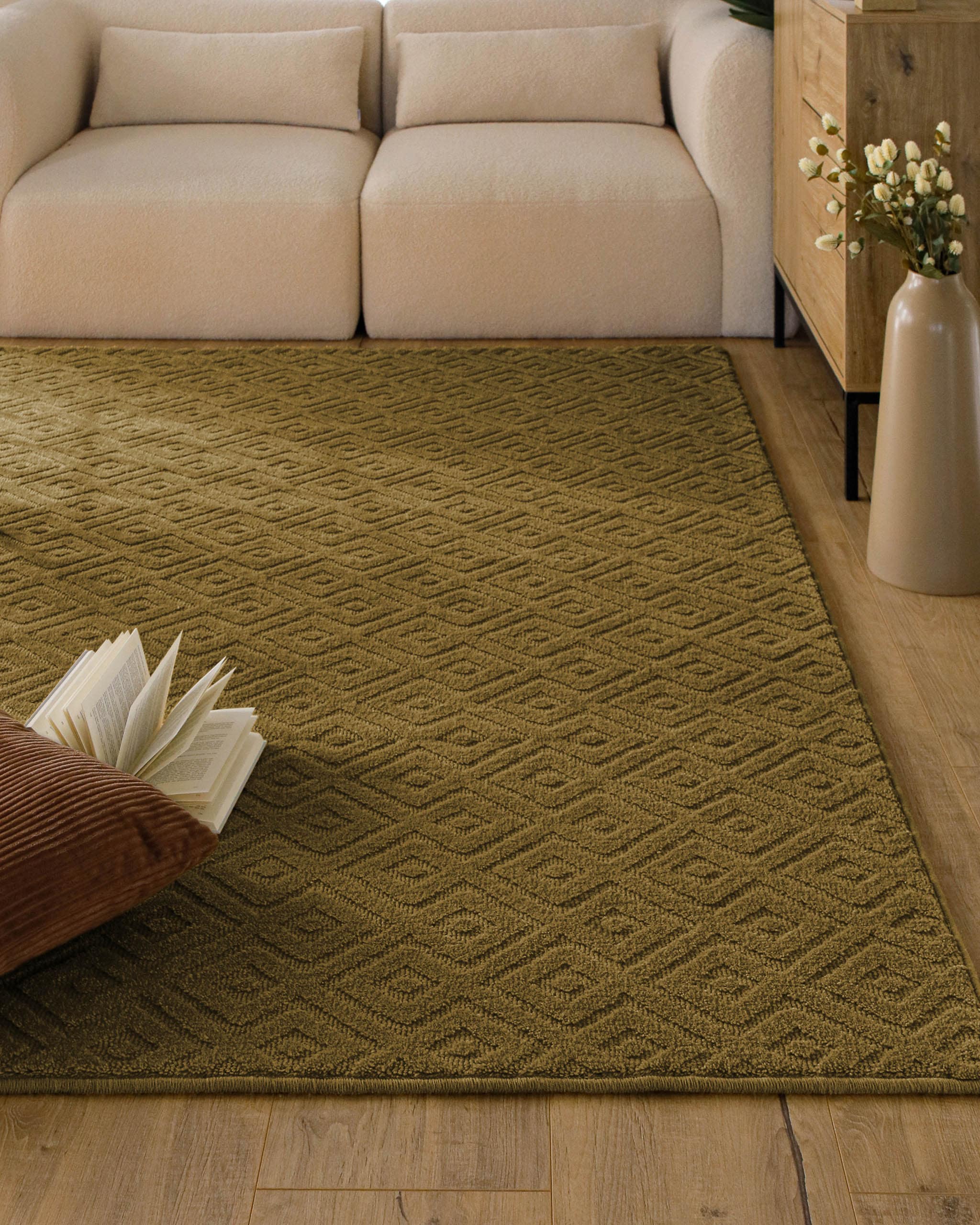 Wecon home Teppich »Castello TWO« rechteckig 7 mm Höhe Schurwolle, Kurzflor mit Hoch-Tief-Effekt, Wohnzimmer, Rautenmuster