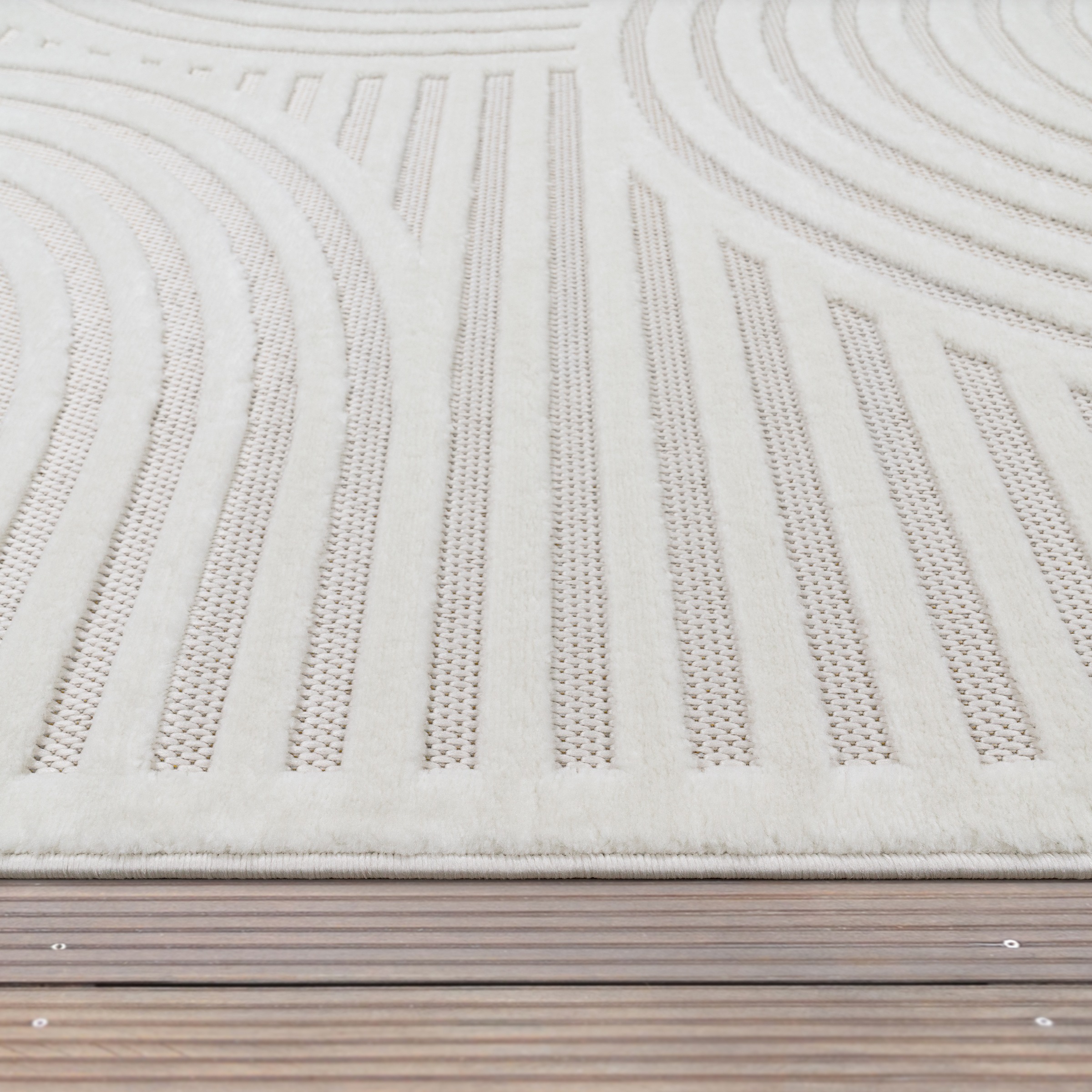 Teppich PACO HOME "Livorno 674", beige (creme), H:14mm Ø:200cm, Polypropylen, Teppiche, Teppich, Uni-Farben, Scandi, Regenbogen, Hoch-Tief Effekt, Outdoor geeignet 2